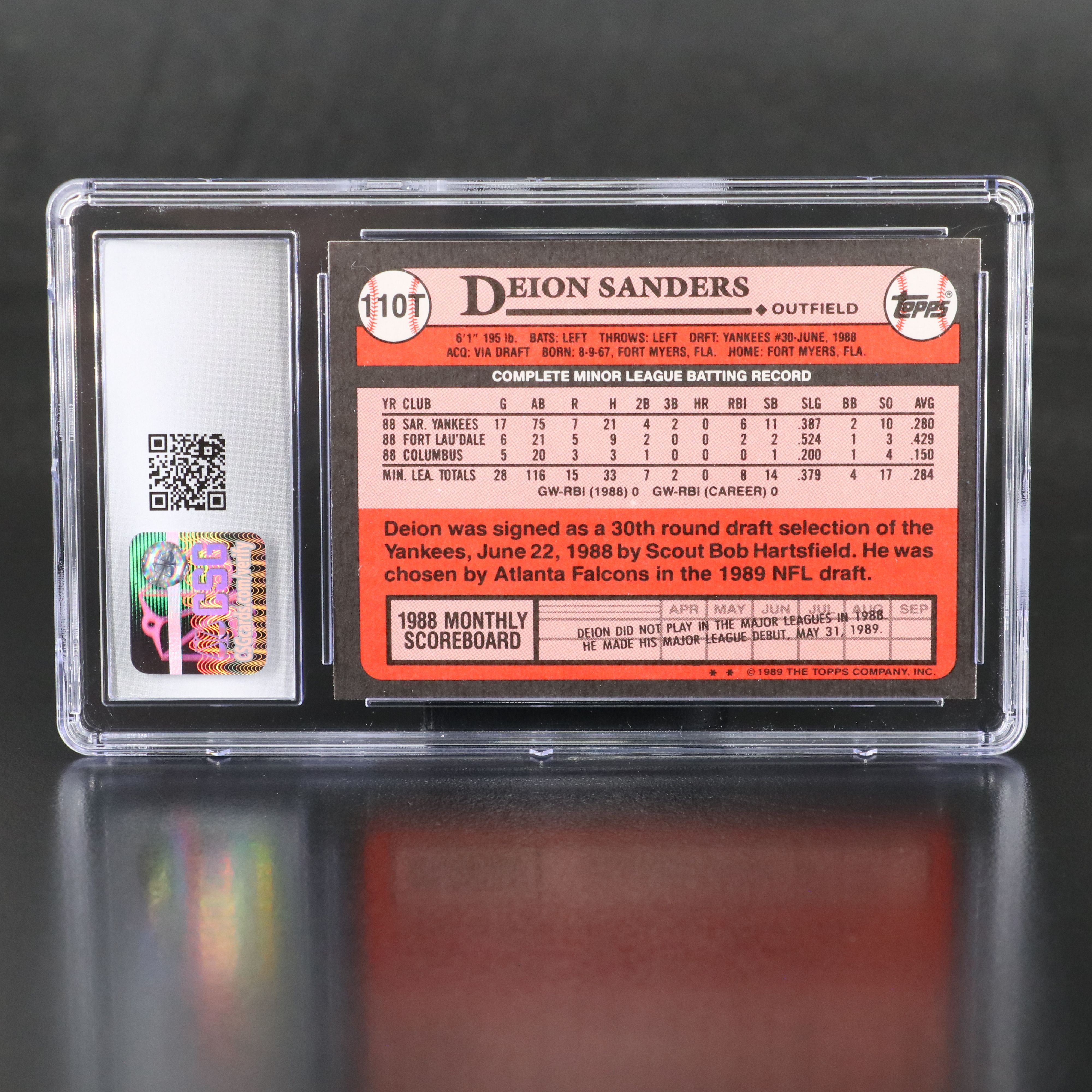 1989 Topps Traded Deion Sanders New York Yankees Rookie Card Graded CSG 10