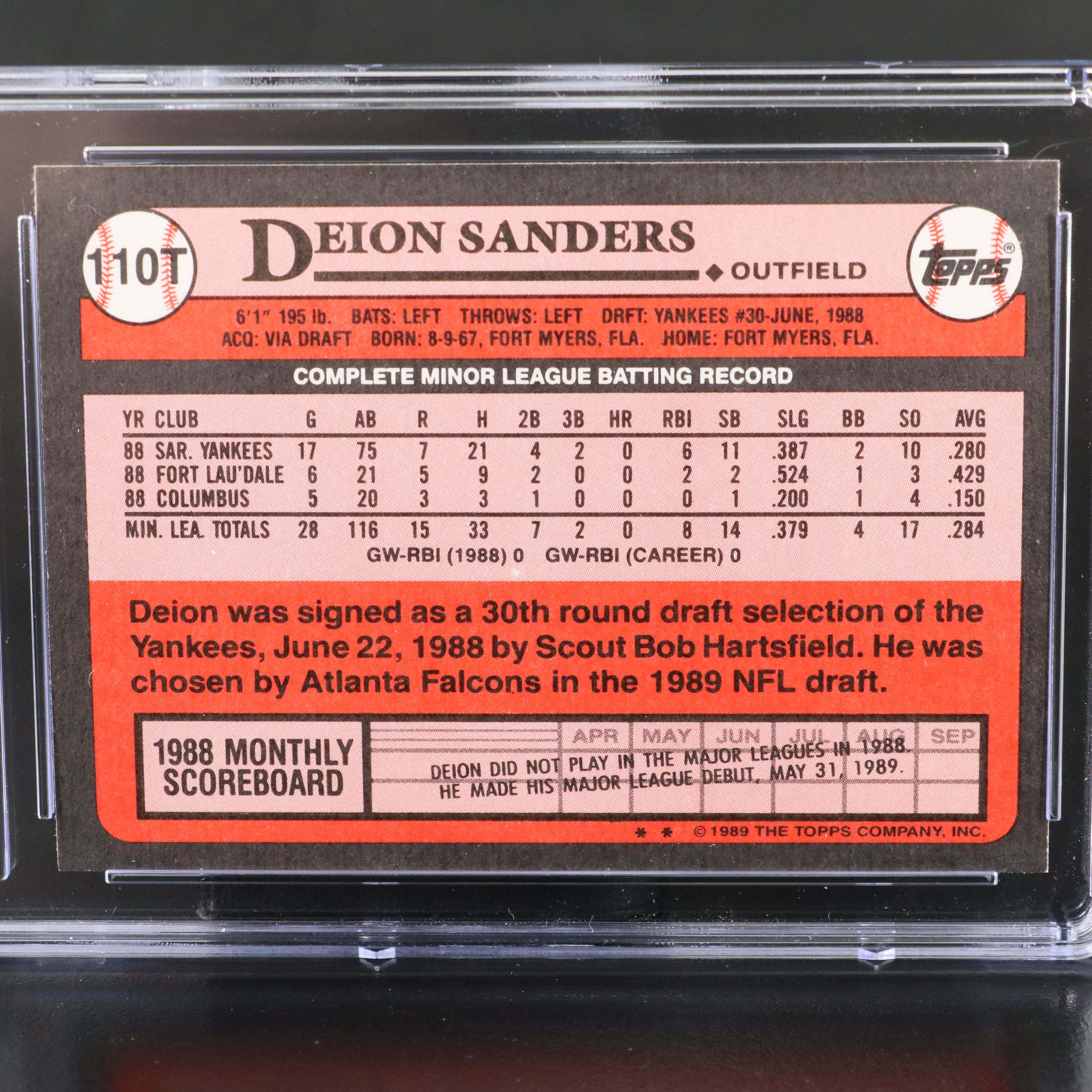 1989 Topps Traded Deion Sanders New York Yankees Rookie Card Graded CSG 10