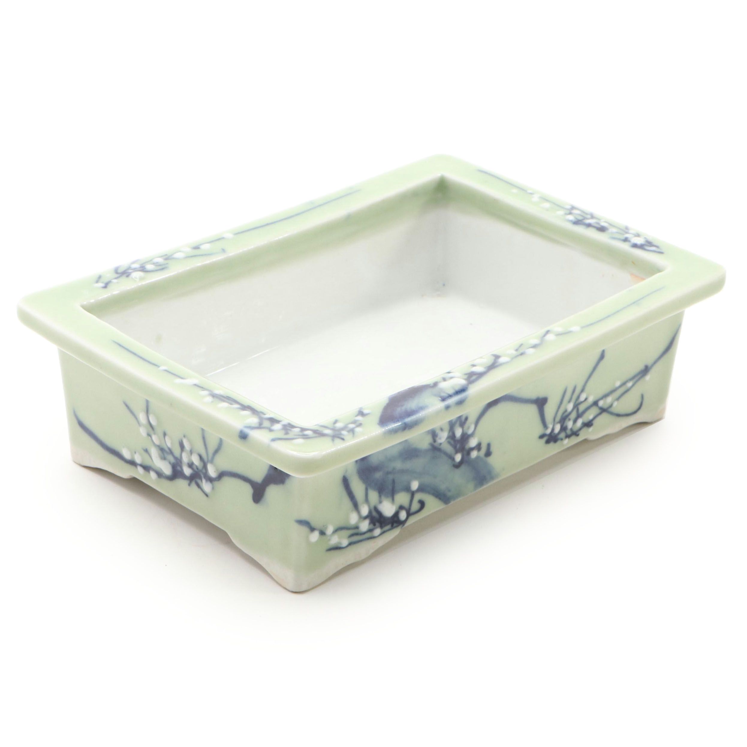 Japanese Porcelain Blue on Celadon Bonsai Pot, Early 20th Century