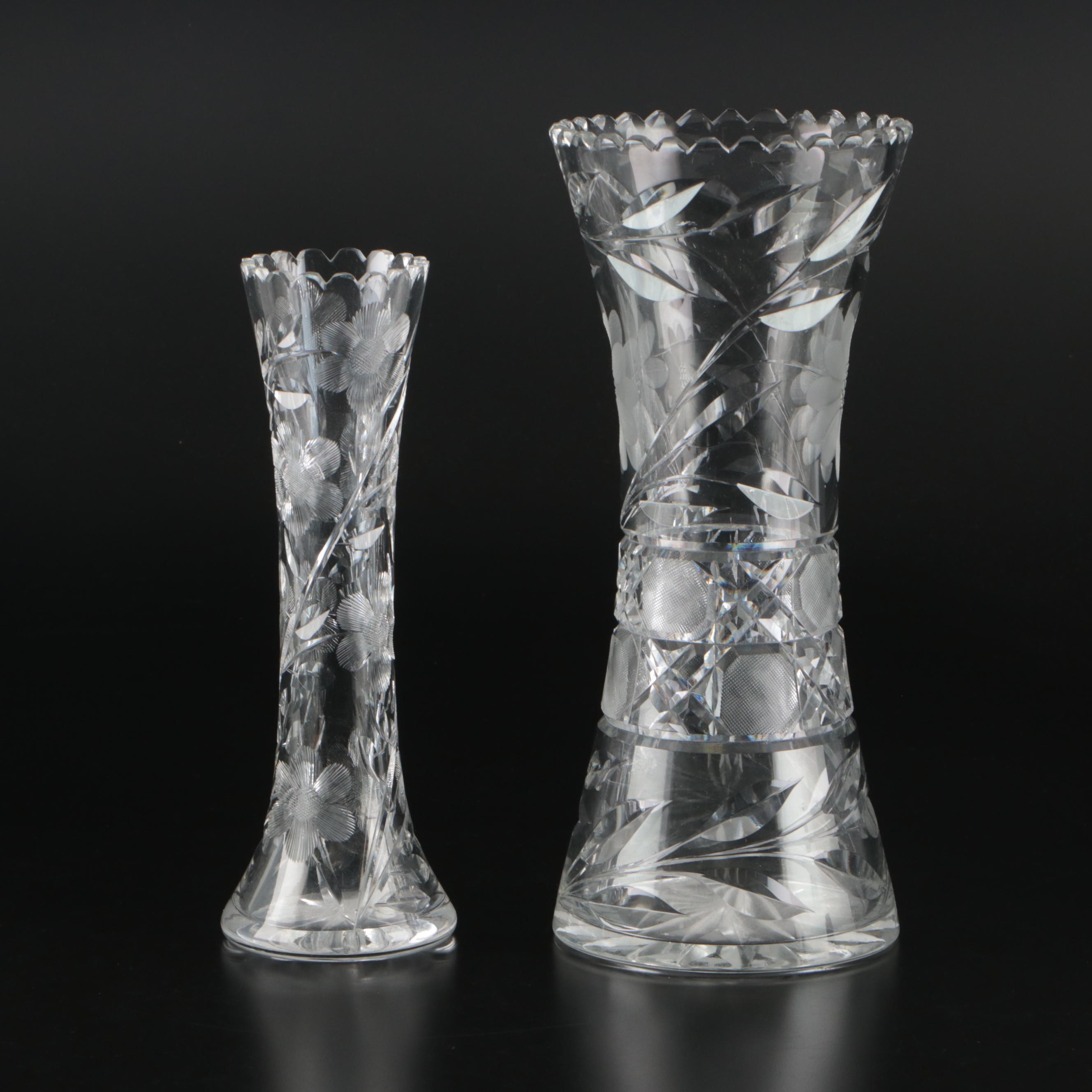 American Brilliant Style Cut Glass Vases, 20th Century