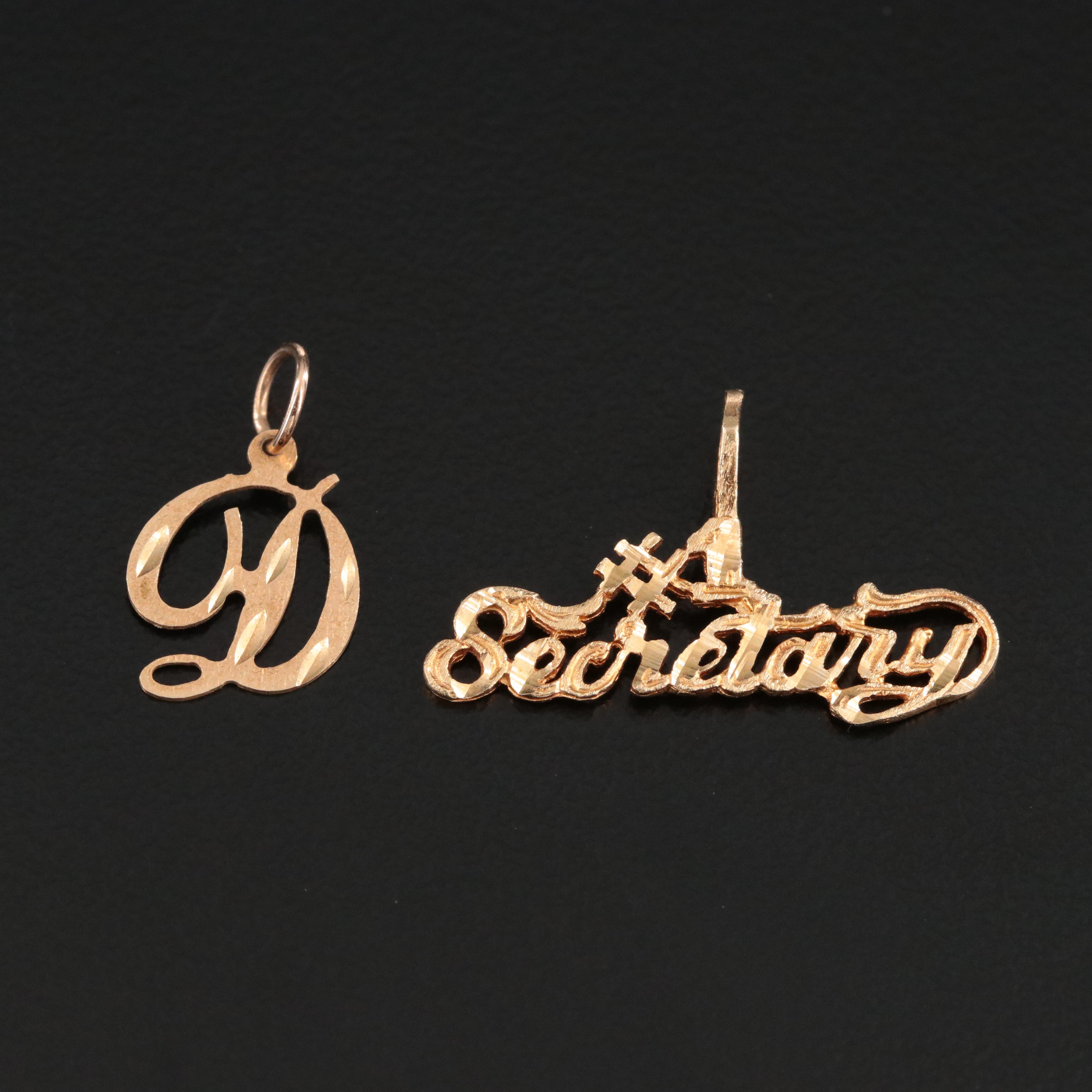 14K Diamond Cut "D" and #1 Secretary Pendant
