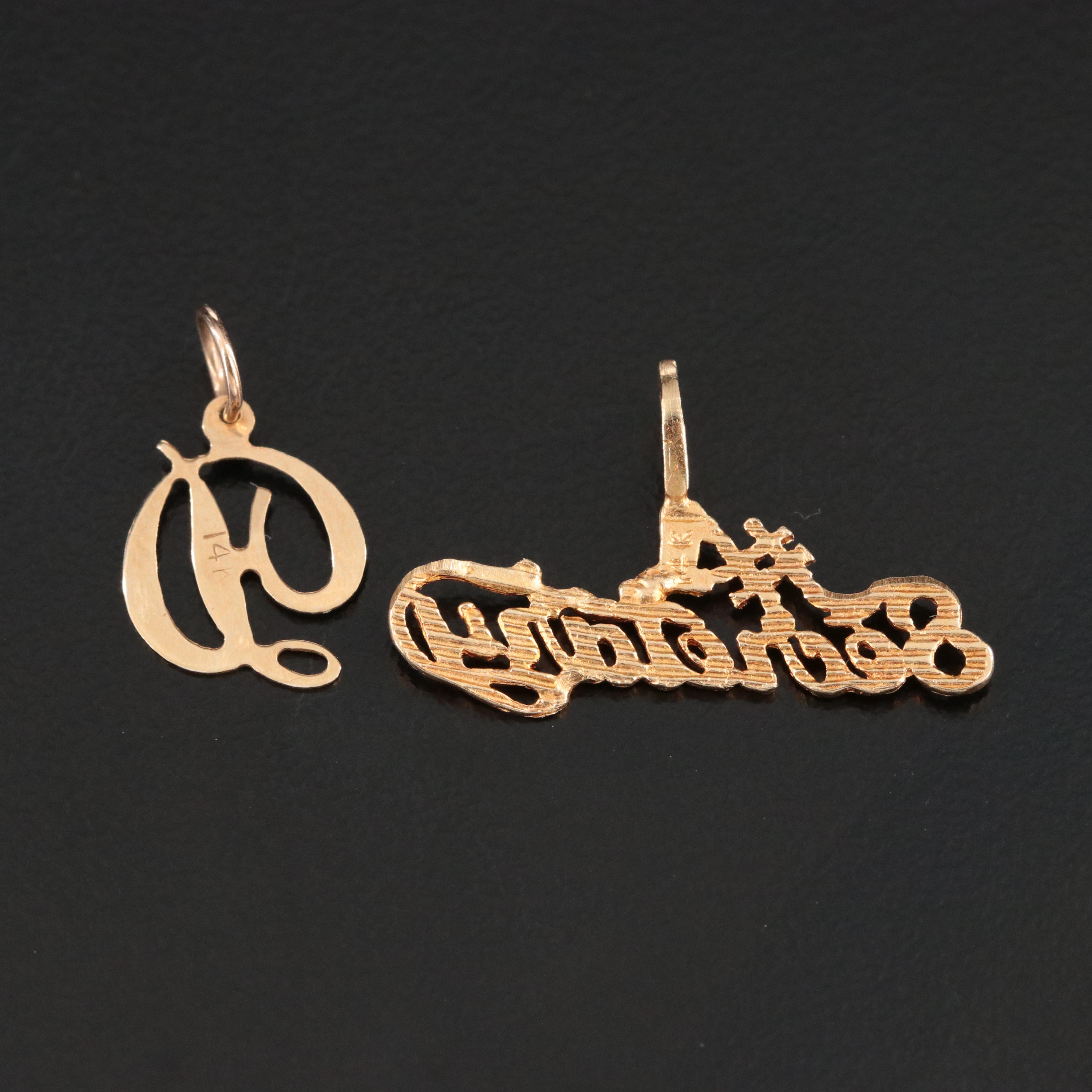 14K Diamond Cut "D" and #1 Secretary Pendant