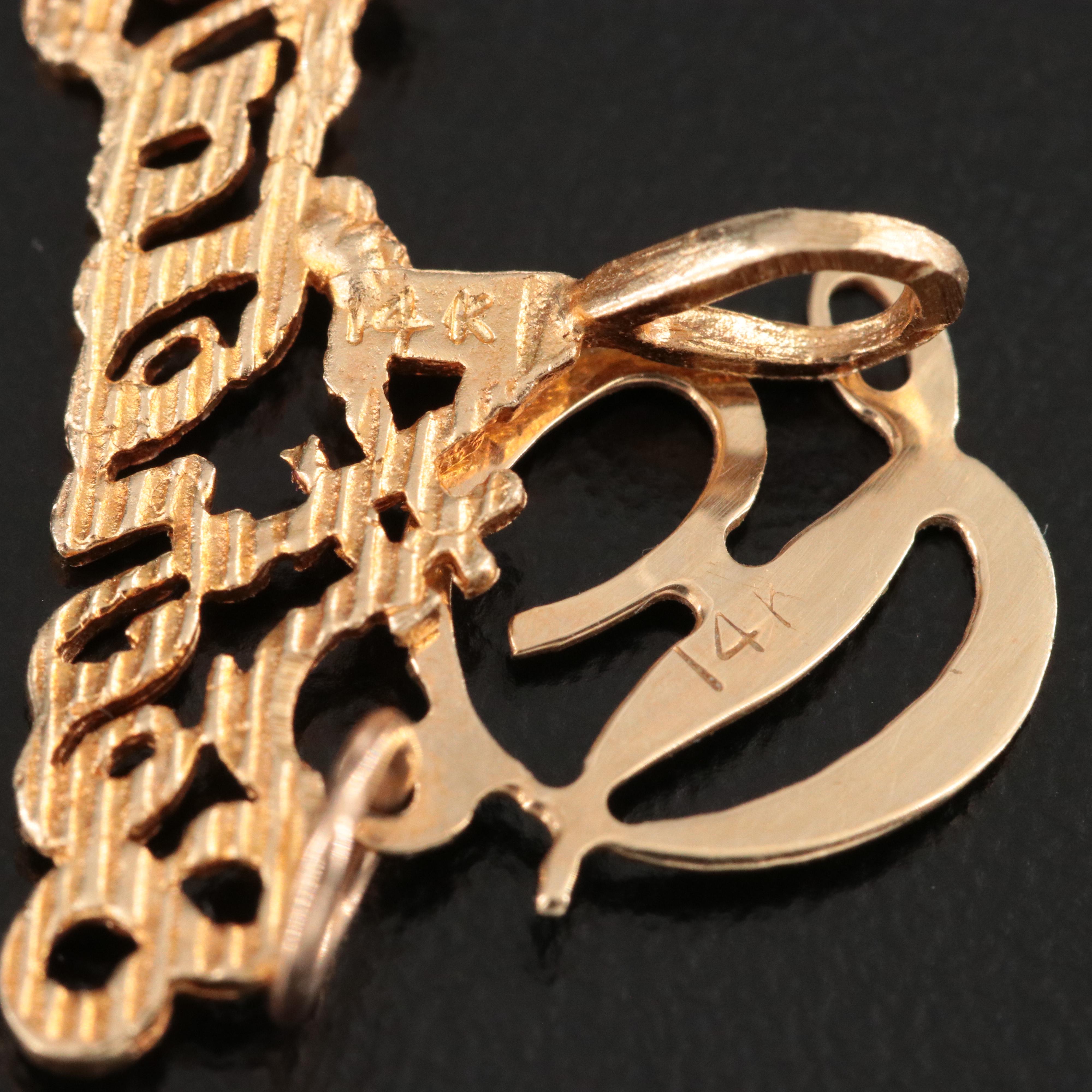 14K Diamond Cut "D" and #1 Secretary Pendant