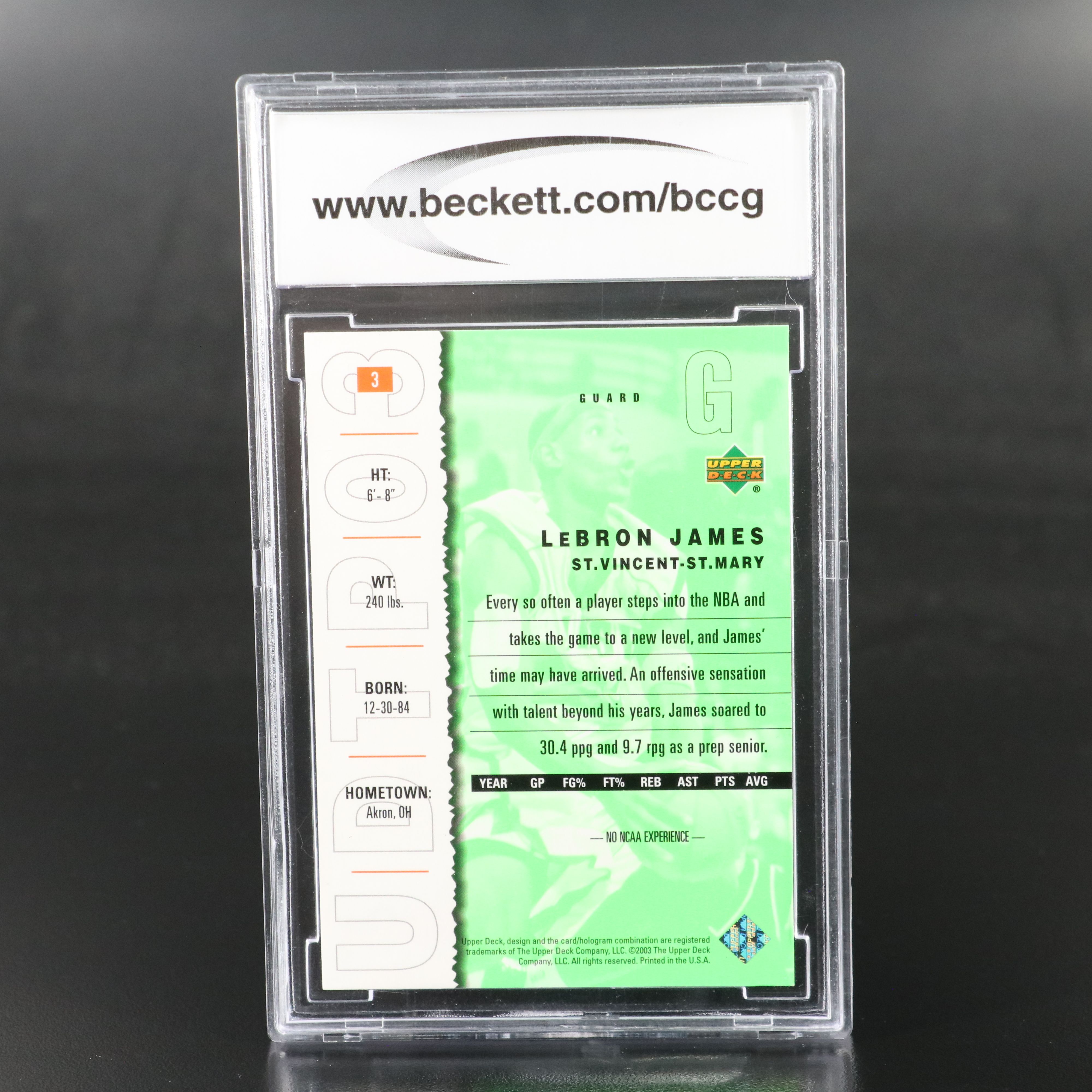 2003-04 Upper Deck LeBron James Top Prospects Basketball Card Graded BCCG 10