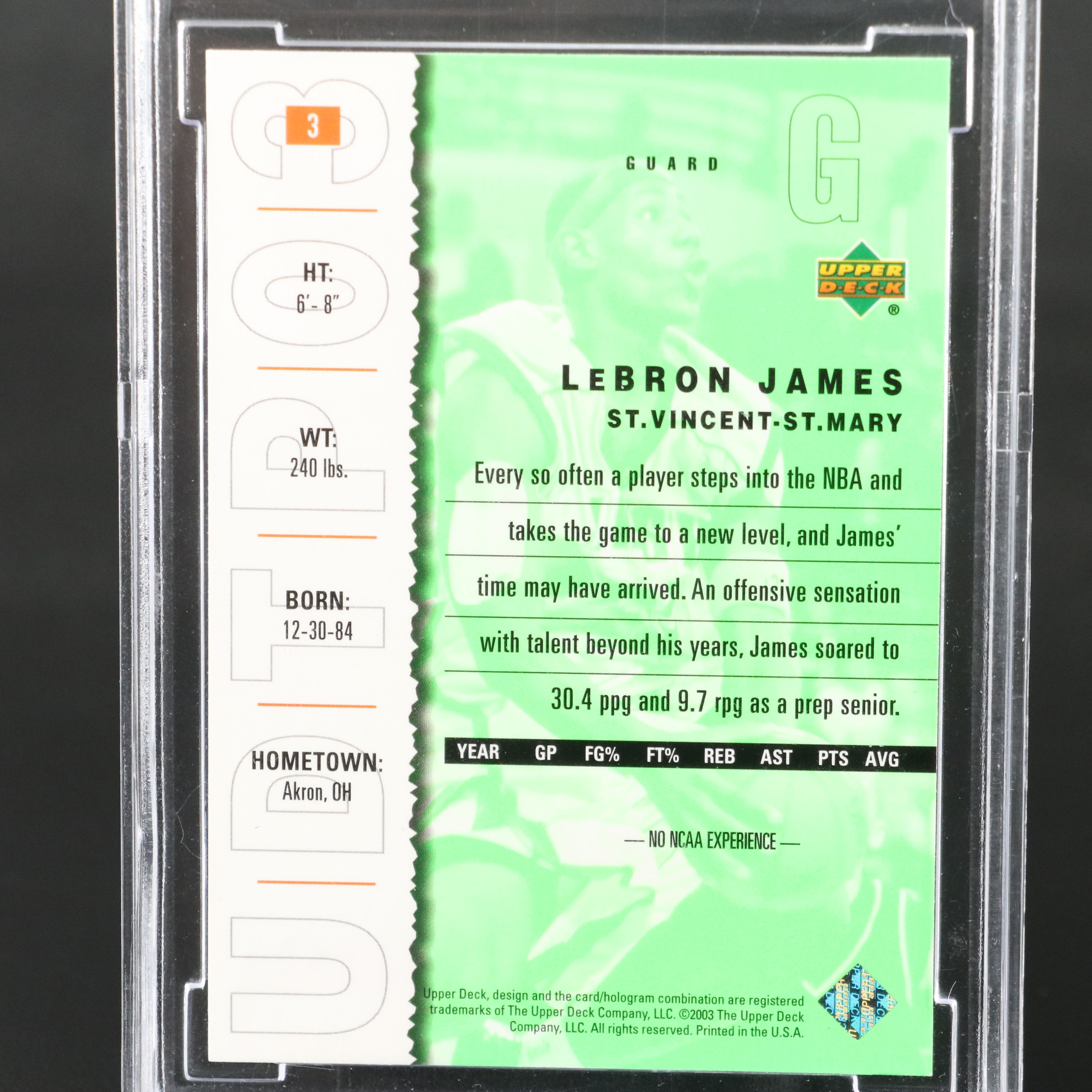 2003-04 Upper Deck LeBron James Top Prospects Basketball Card Graded BCCG 10