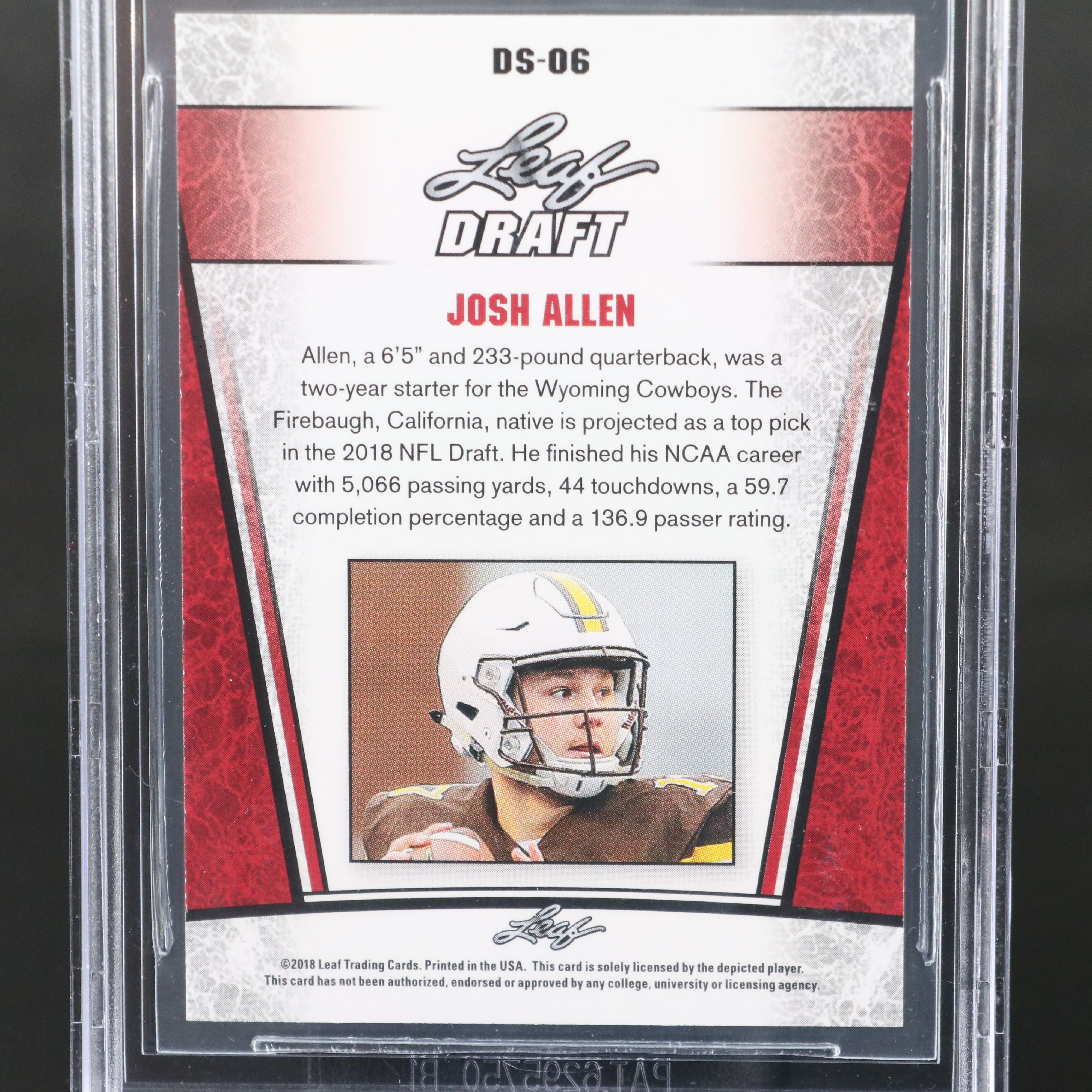 2018 Leaf Special Release Josh Allen Rookie Year Silver Card Graded BGS 10