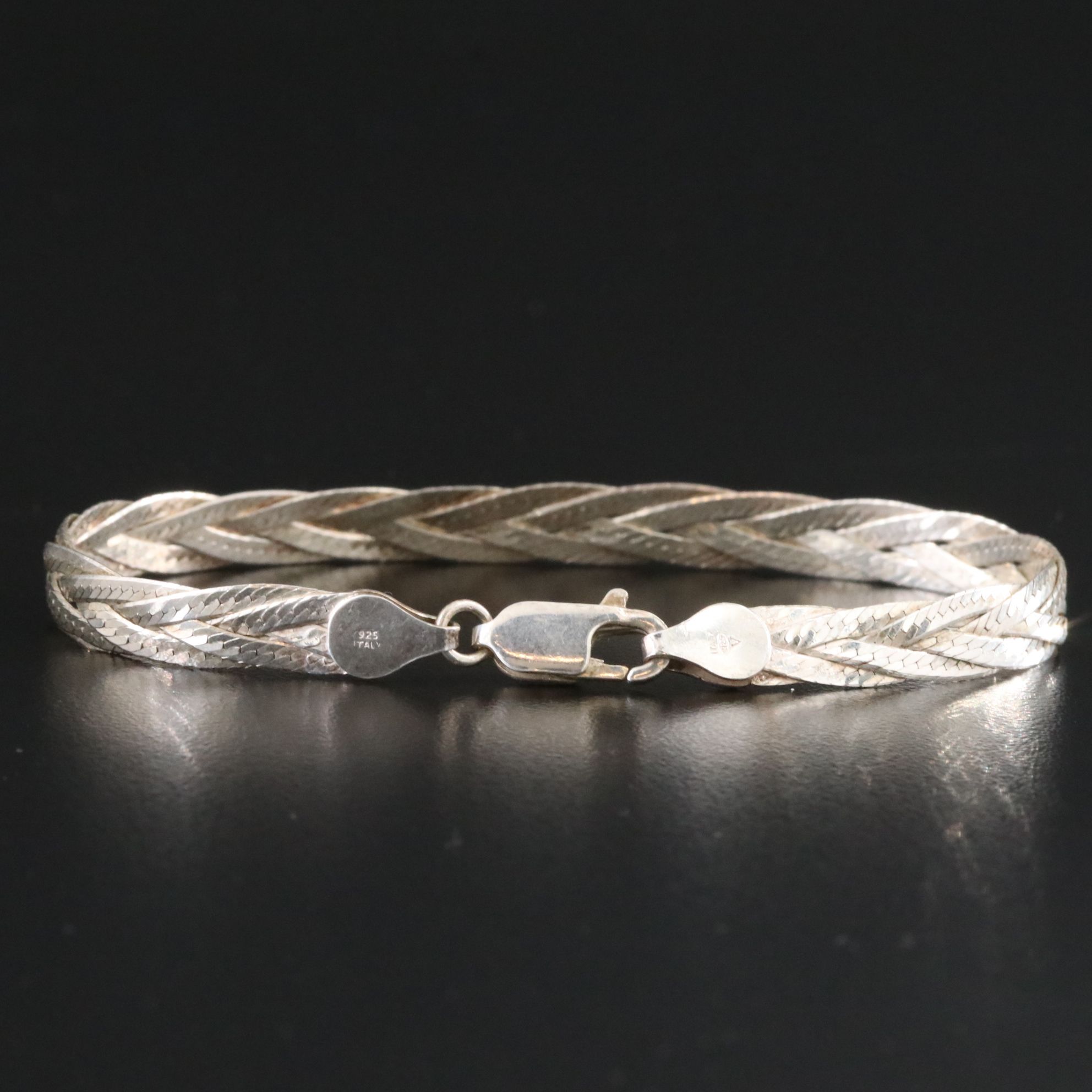 Italian Sterling Braided Herringbone Chain Bracelet