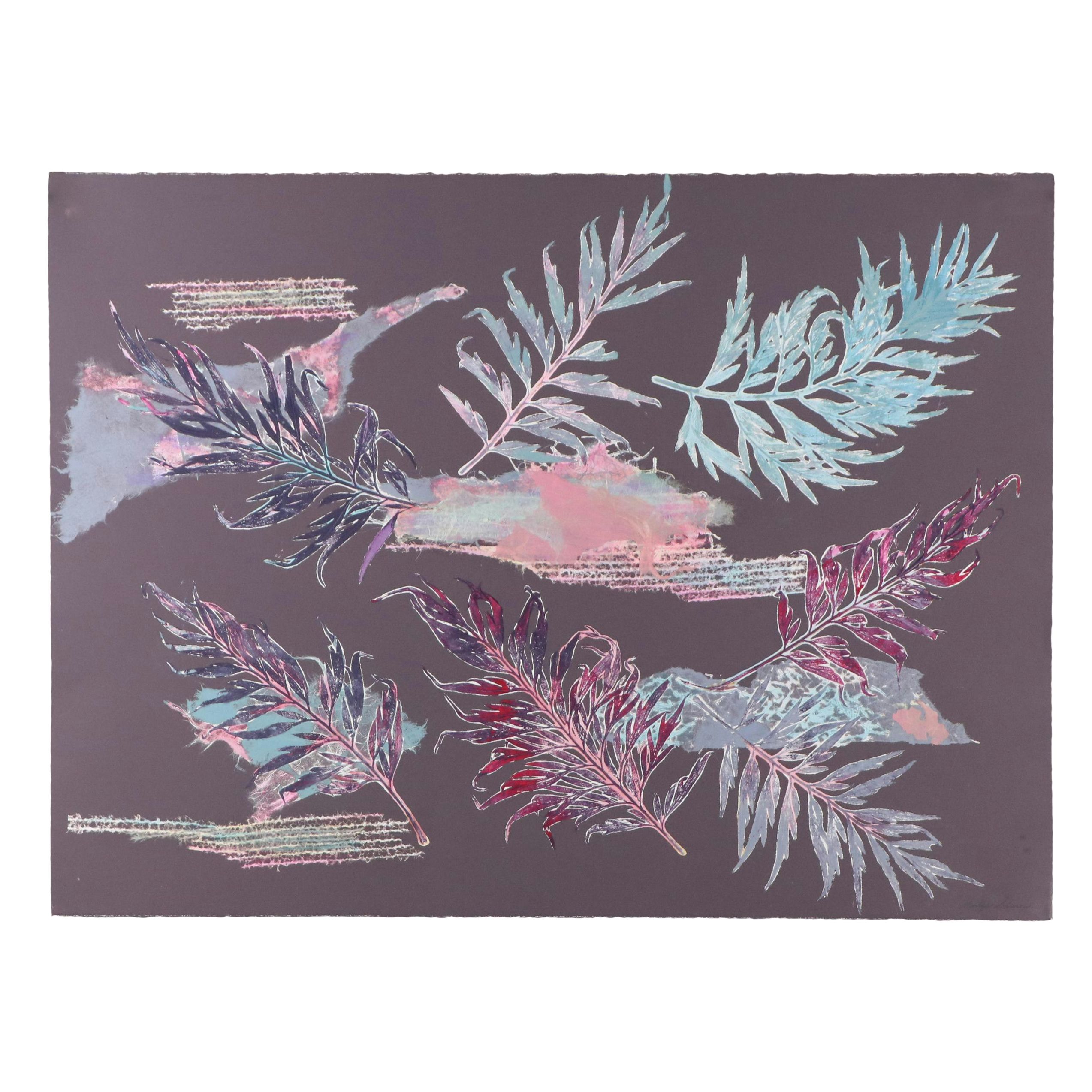 Marilyn Simon Monoprint Botanical Diptych, Late 20th Century