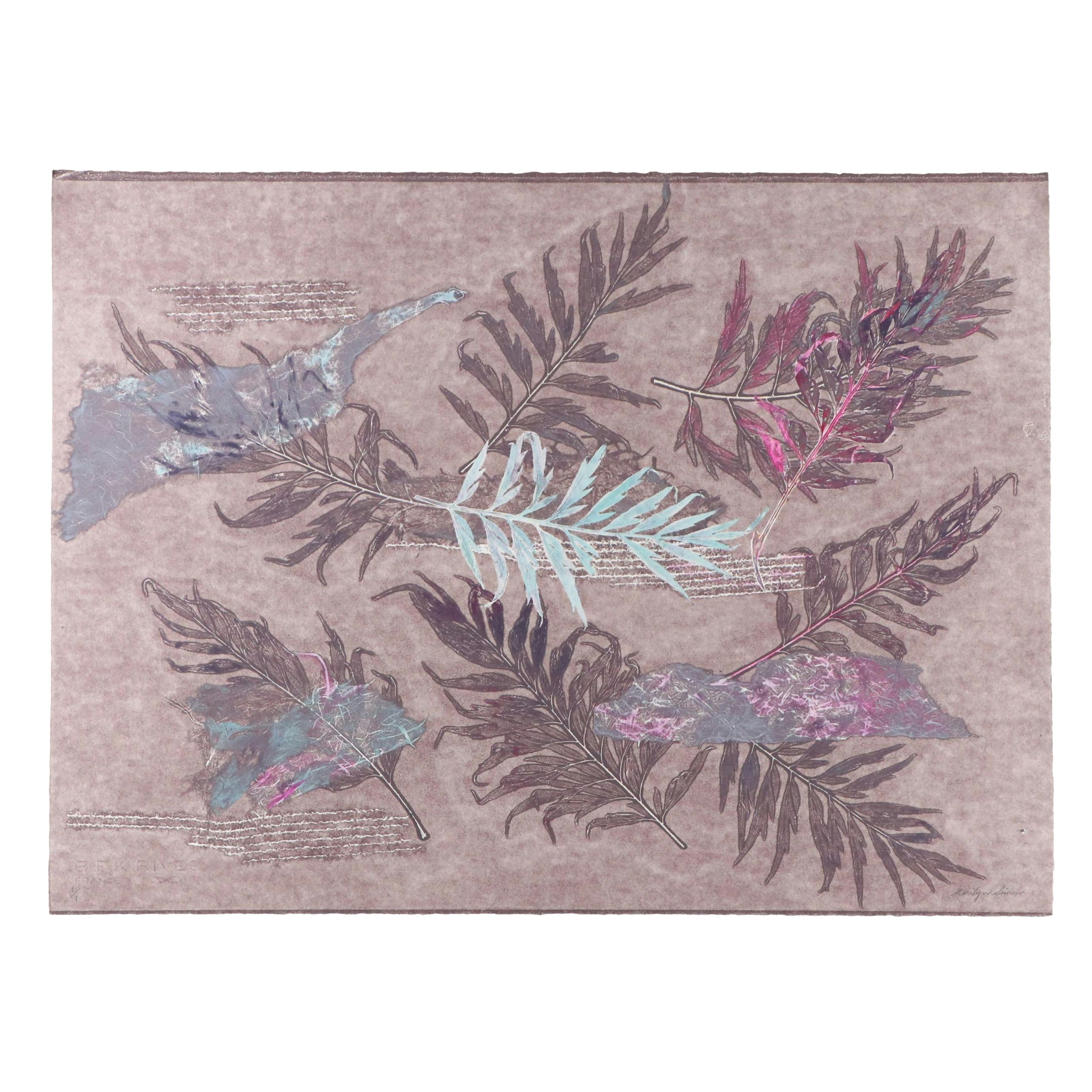 Marilyn Simon Monoprint Botanical Diptych, Late 20th Century