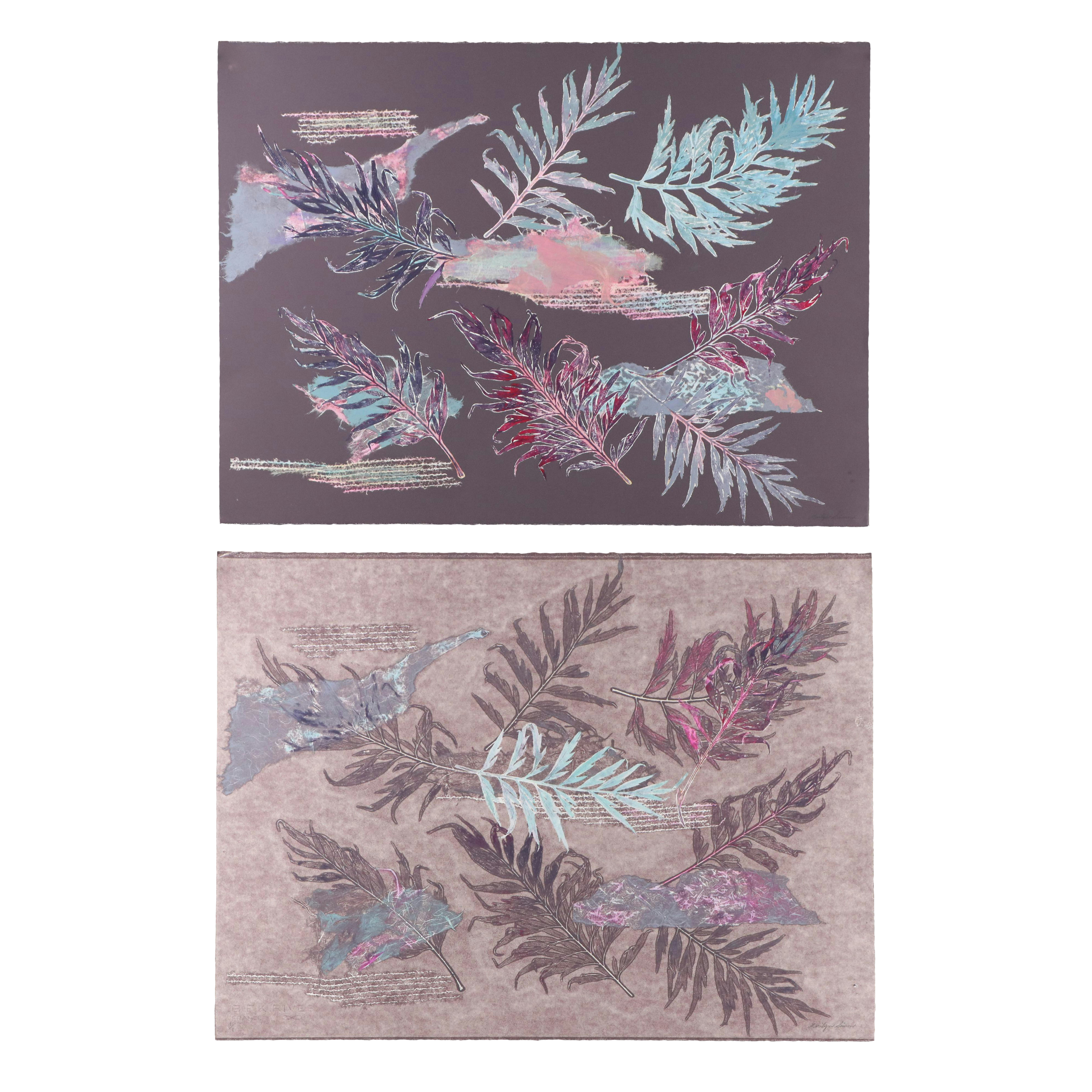Marilyn Simon Monoprint Botanical Diptych, Late 20th Century