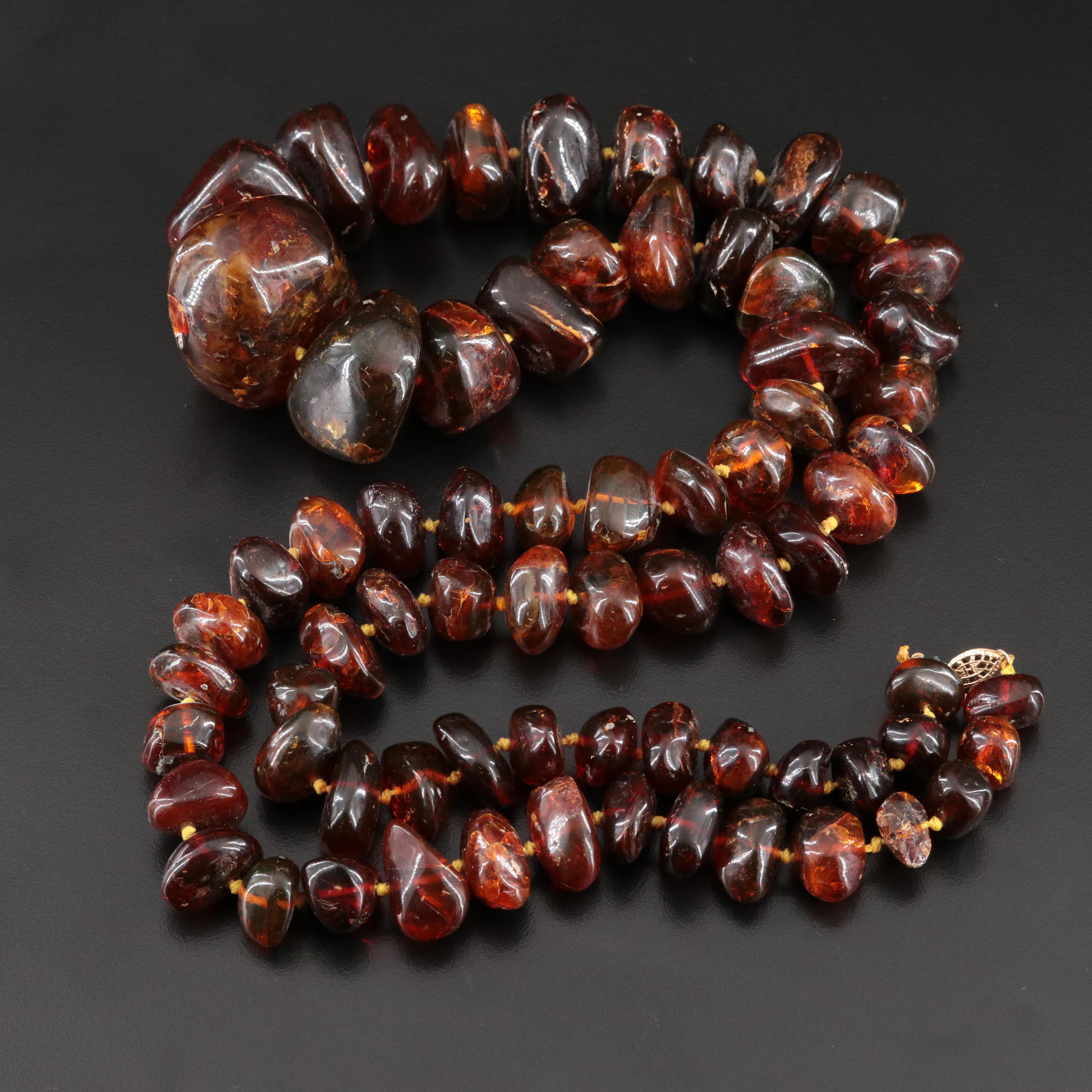 Amber Graduated Bead Necklace with Gold-Filled Clasp