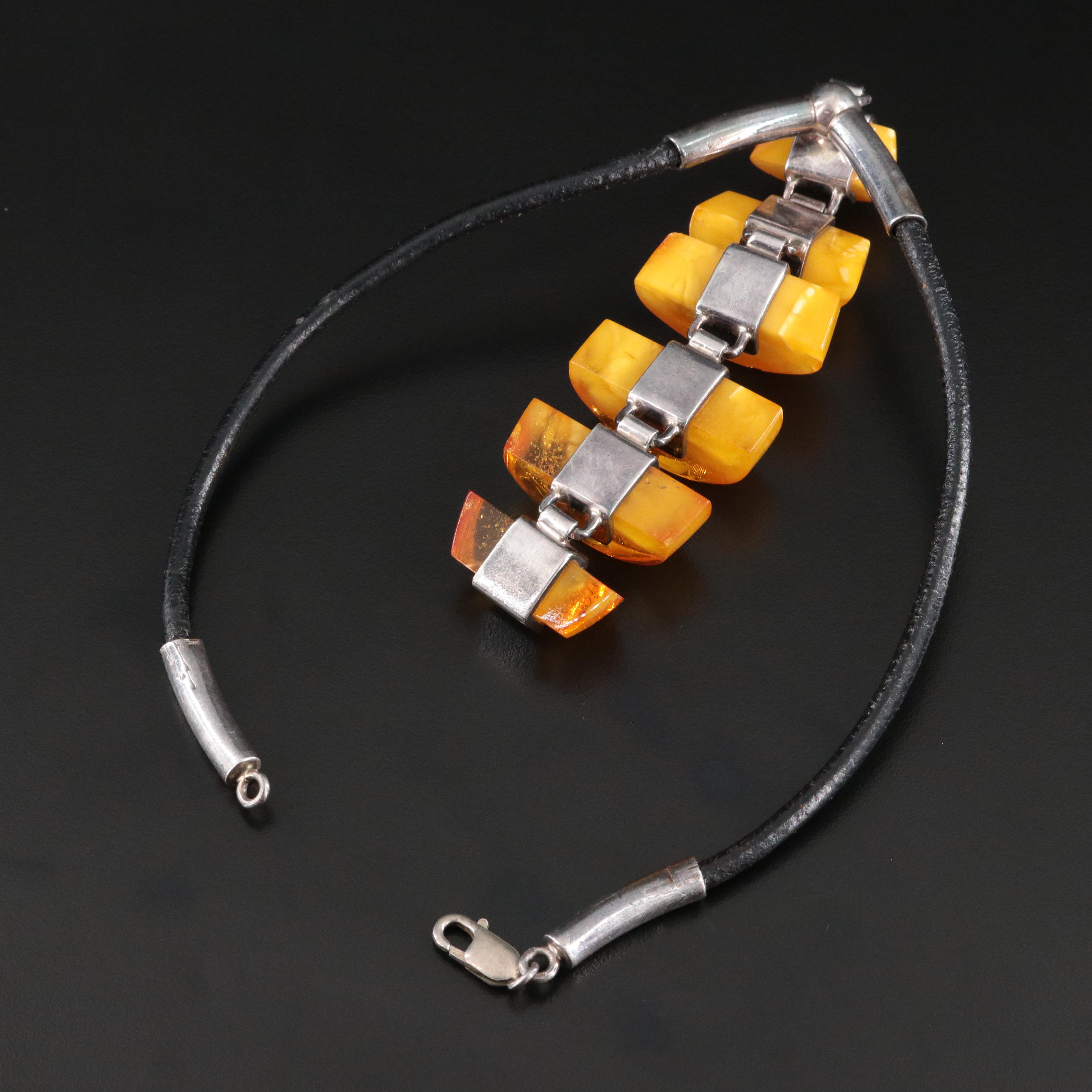Modernist Necklace with Amber