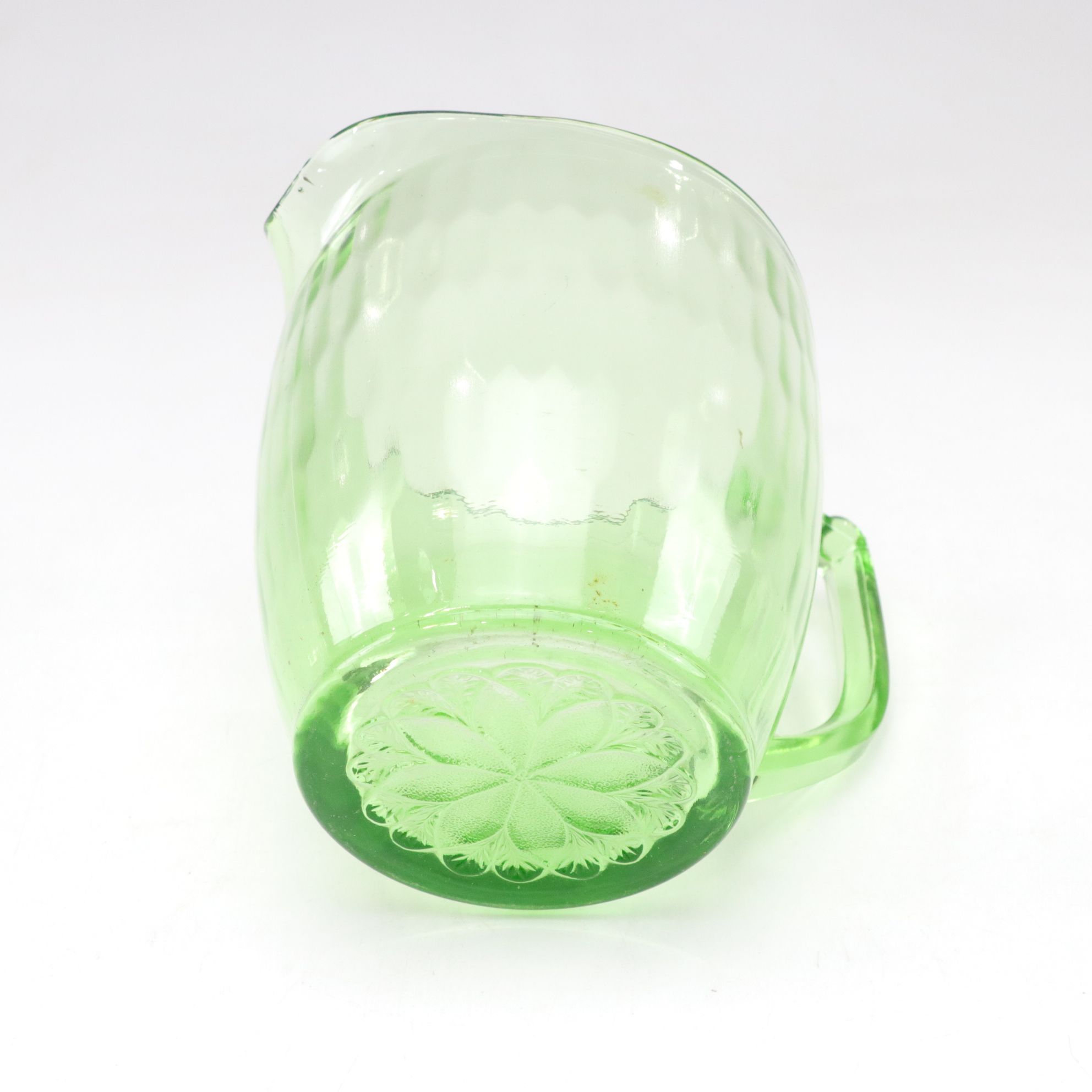Uranium Glass Pitcher with Pfaltzgraff "Valencia" Bottles and Green Carafe