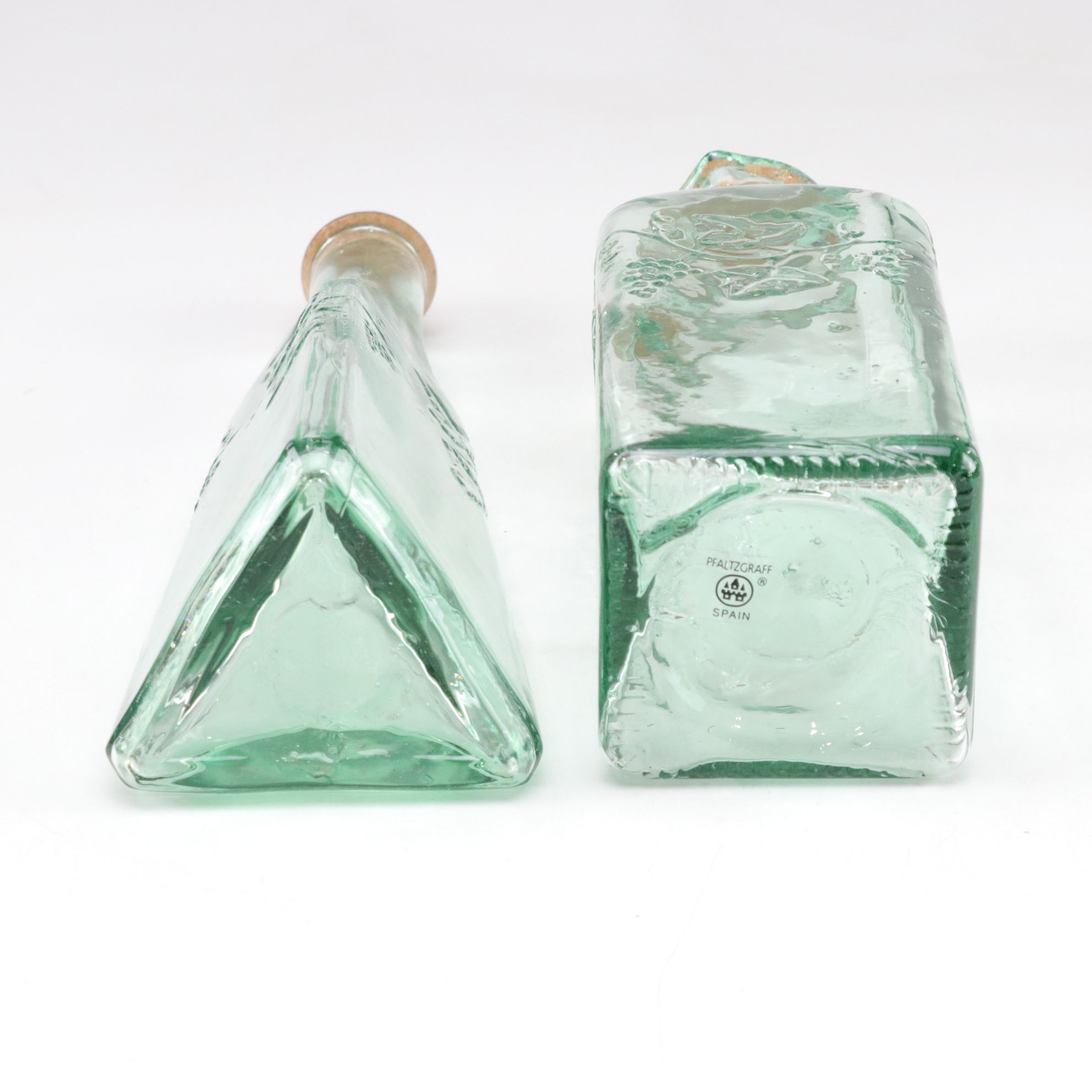 Uranium Glass Pitcher with Pfaltzgraff "Valencia" Bottles and Green Carafe