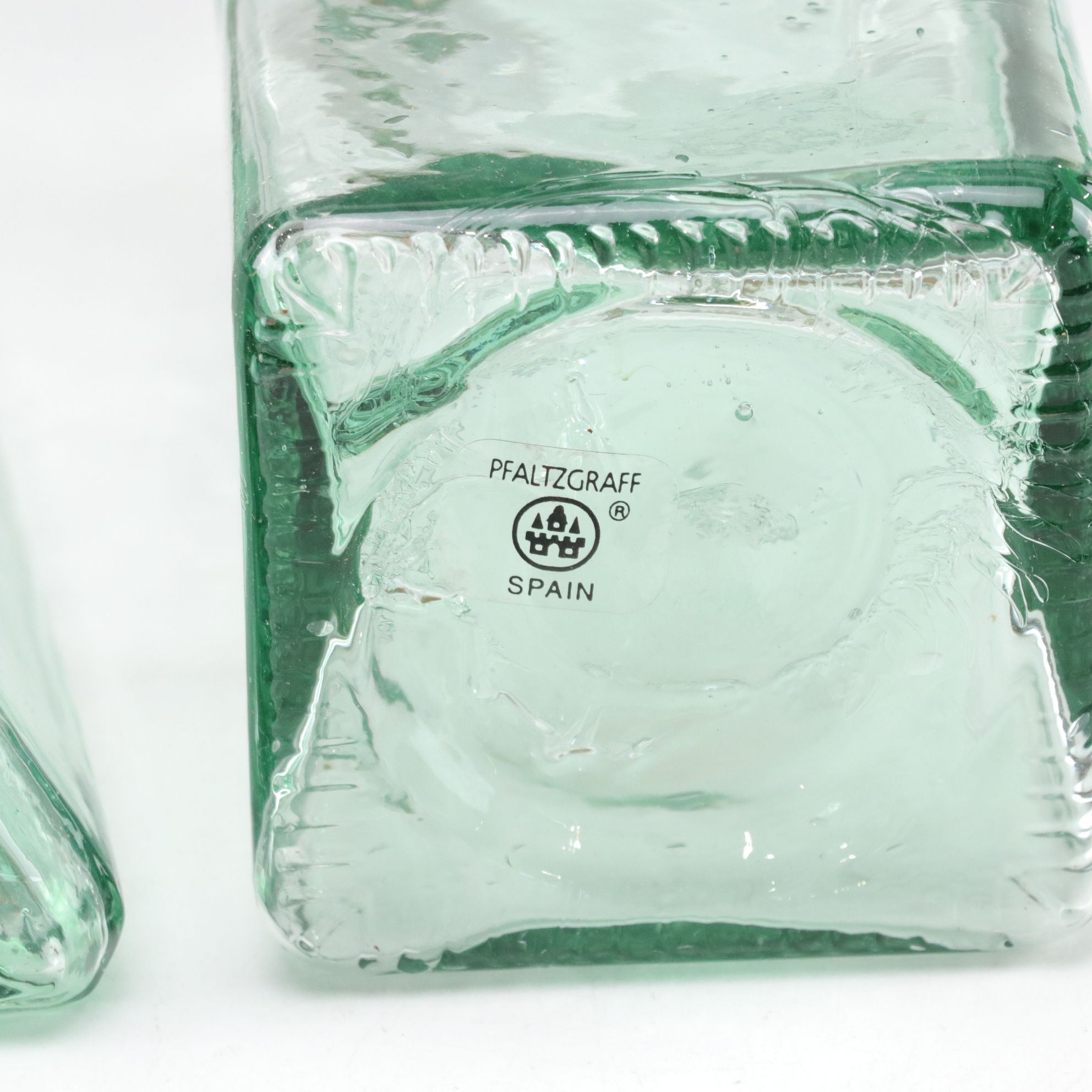 Uranium Glass Pitcher with Pfaltzgraff "Valencia" Bottles and Green Carafe