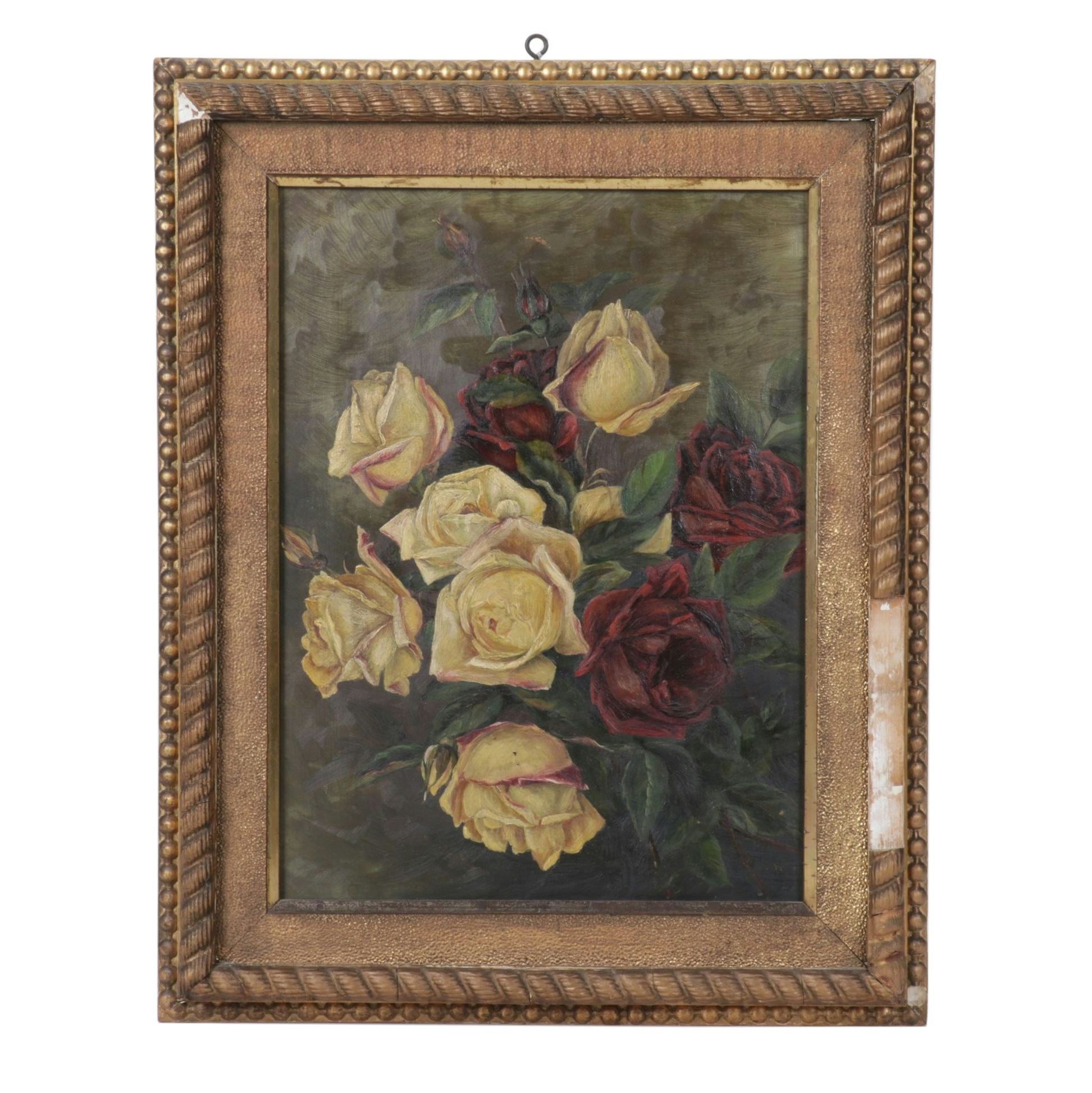 Still Life Oil Painting of Bouquet of Lemon and Cherry Colored Roses