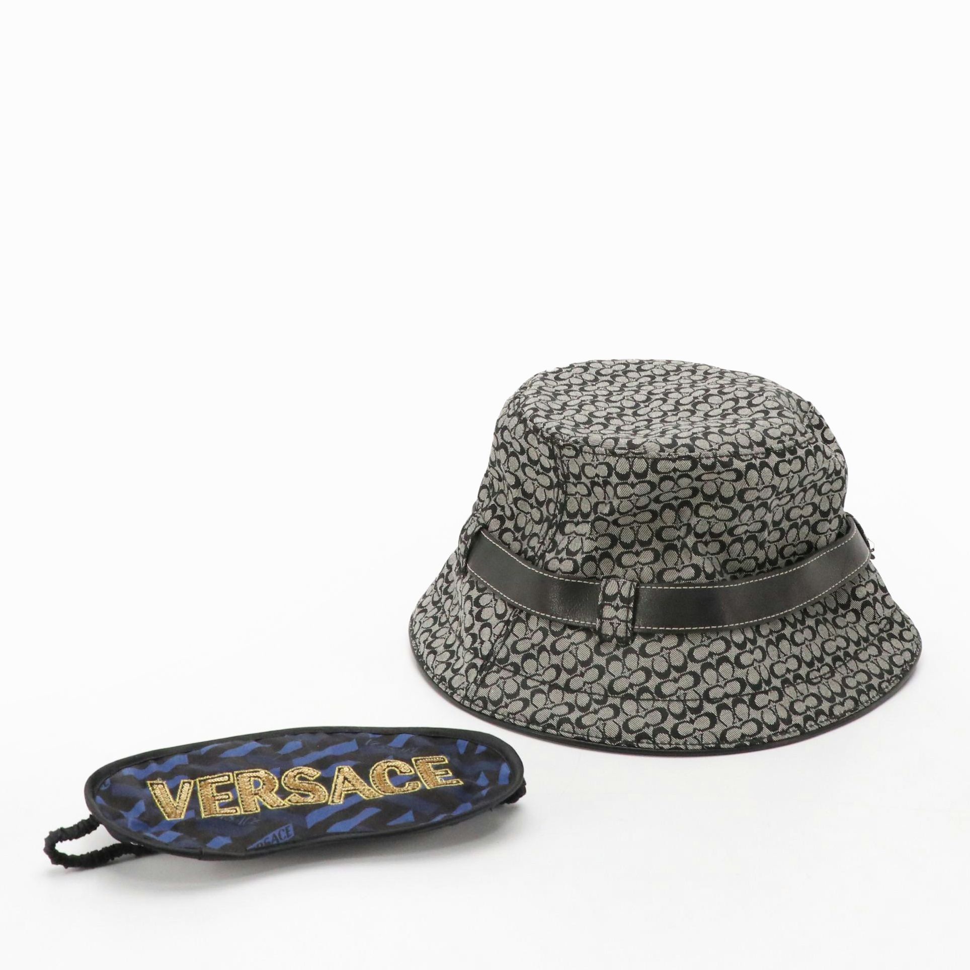Coach Signature Canvas Bucket Hat and Versace Sequined Sleep Mask in Box