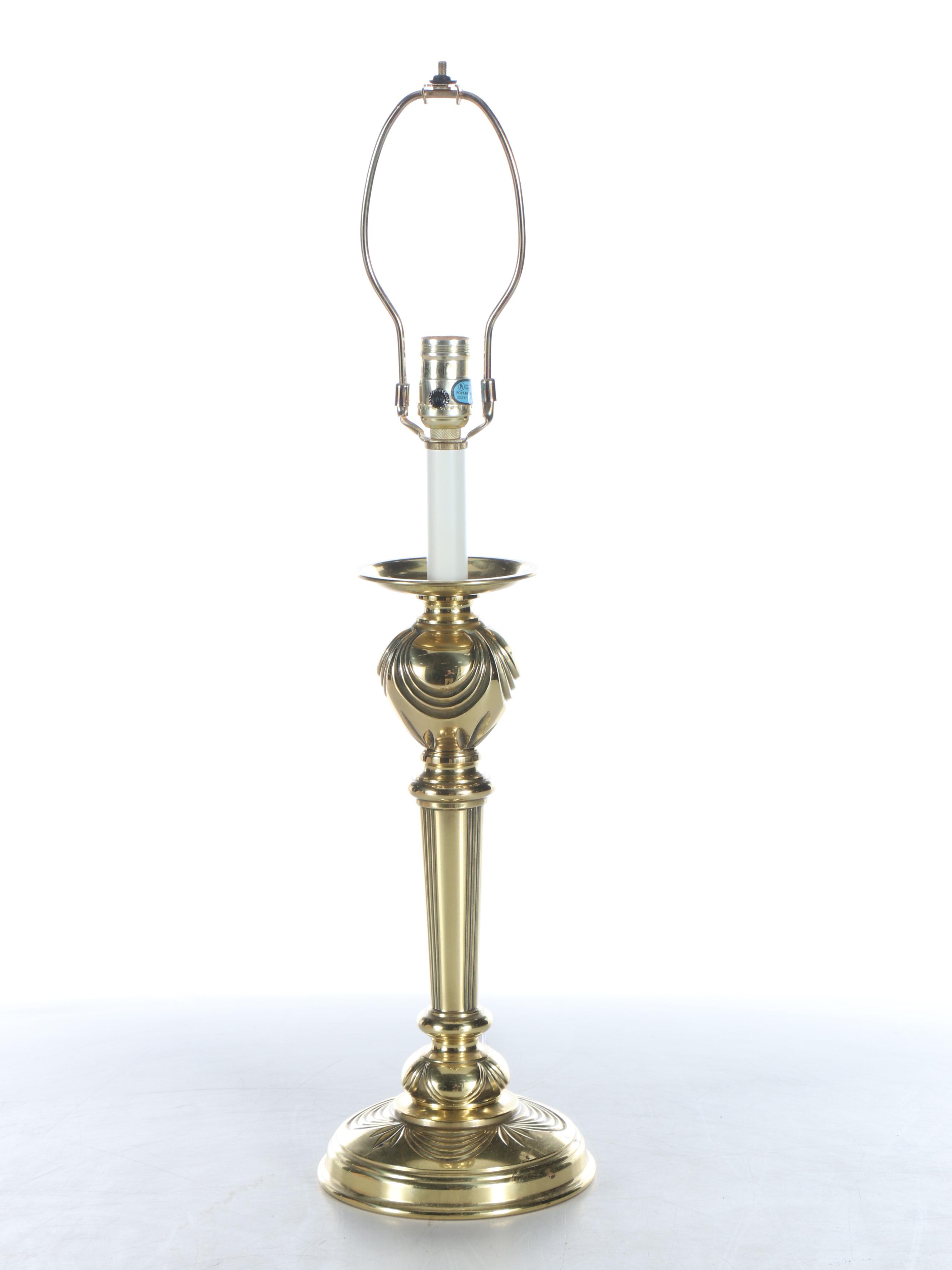 Stiffel Brass Table Lamp with Pleaded Fabric Shade