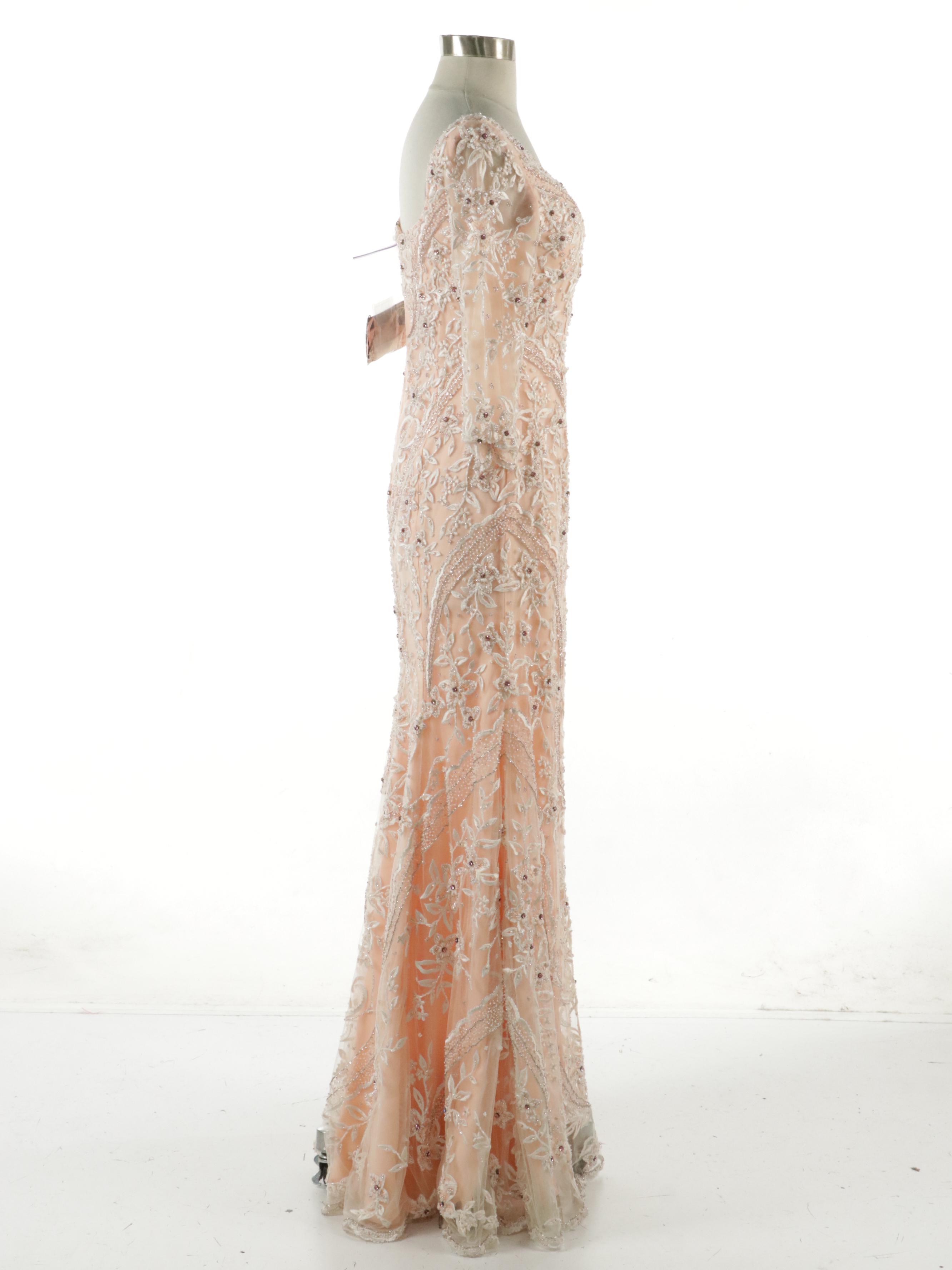 Stephen Yearick Ivory Peach Heavy Embellished Gown, With Tag