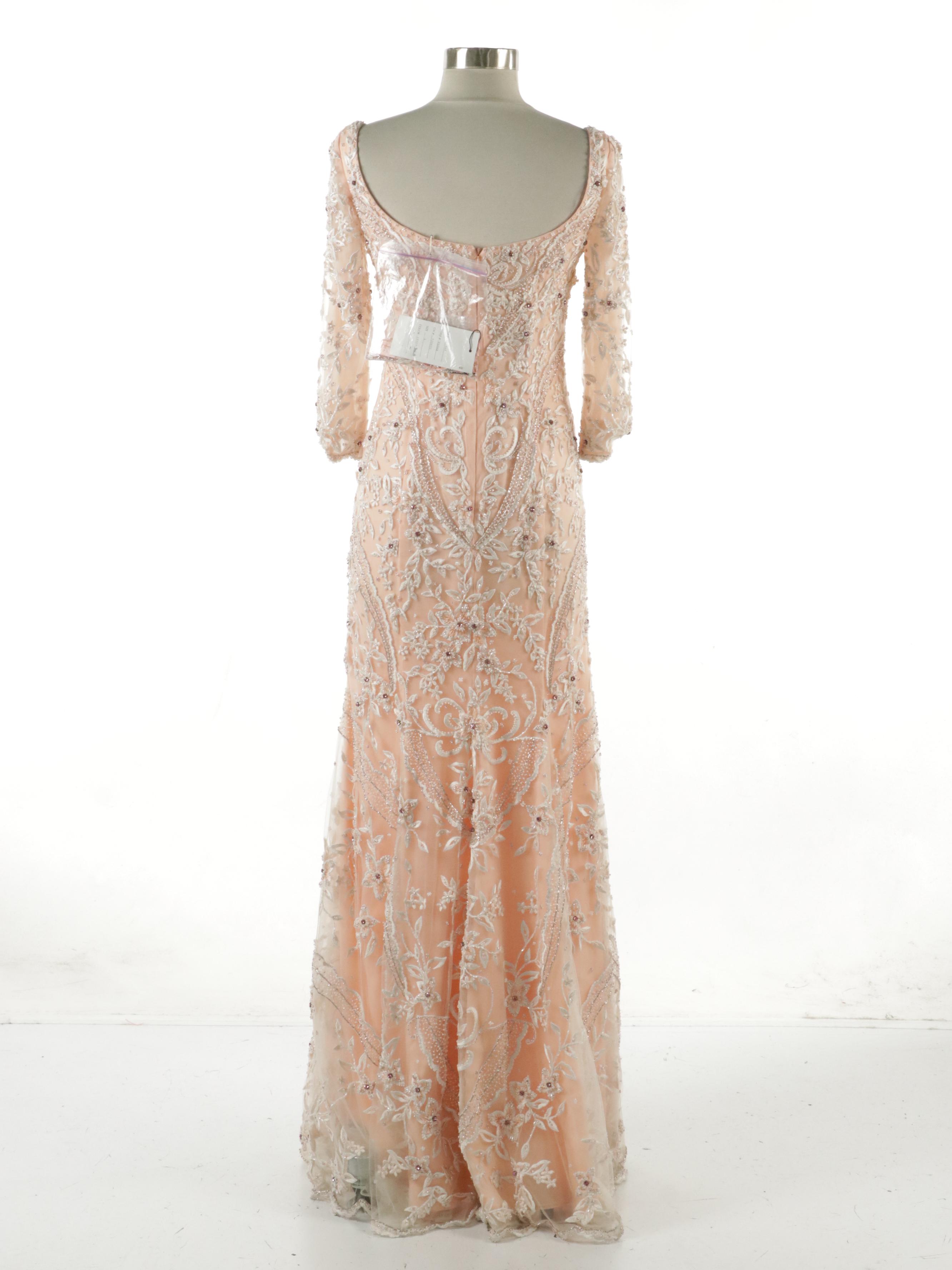 Stephen Yearick Ivory Peach Heavy Embellished Gown, With Tag
