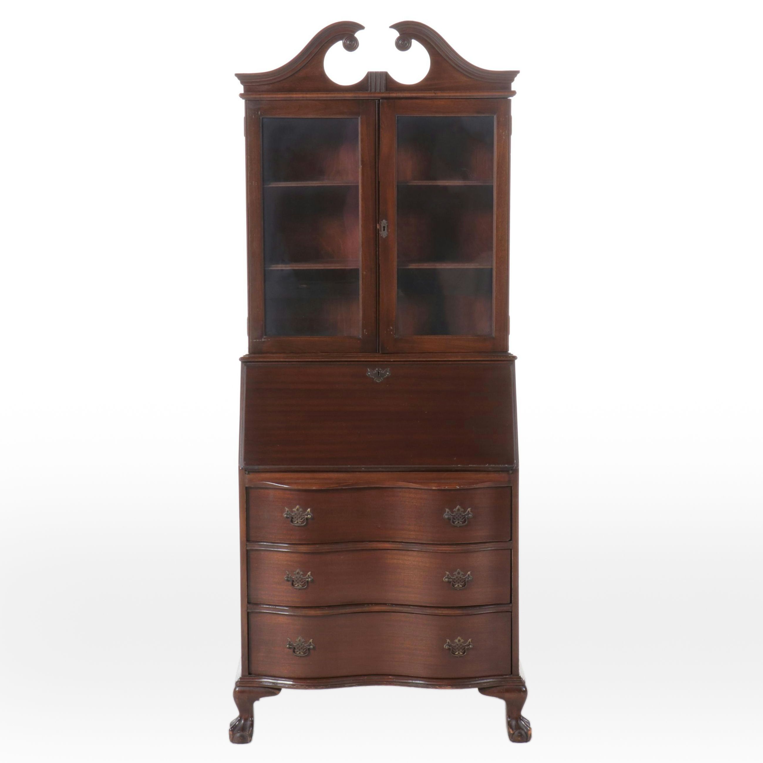 Chippendale Style Mahogany Secretary Desk, Mid-20th Century