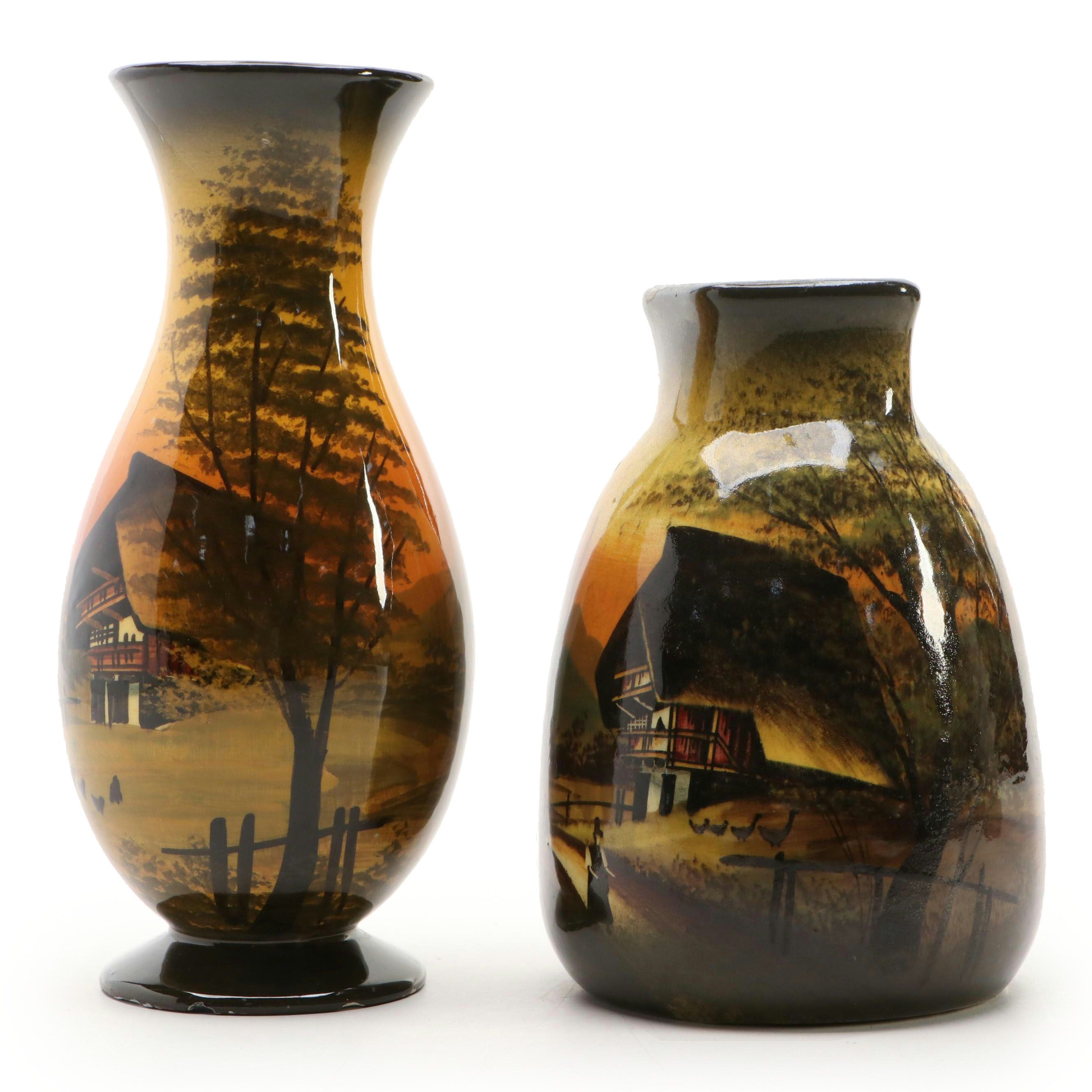 Schramberg German Majolica Vases, Early to Mid-20th Century