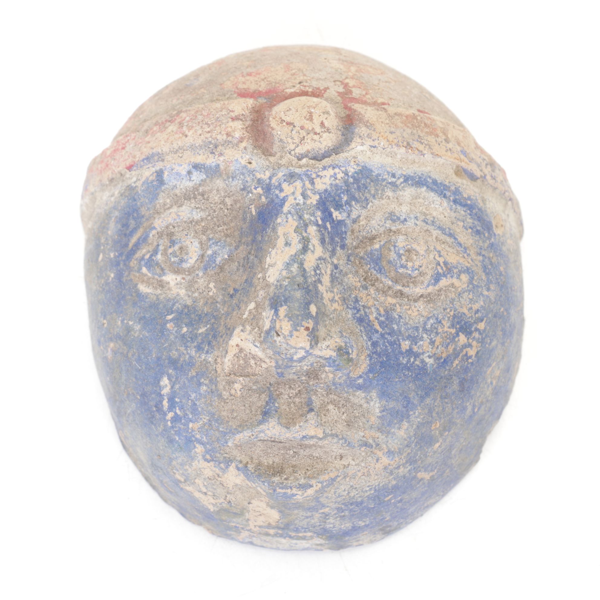 Two Cast Concrete Painted Tribalist Faces