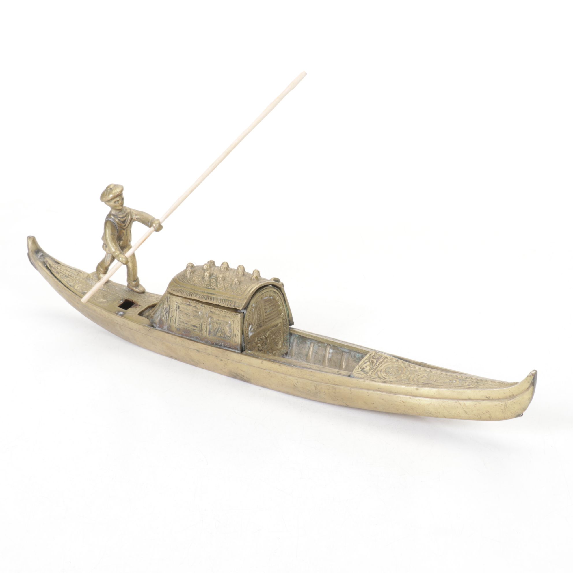 Brass Gondola Inkwell, Late 20th Century