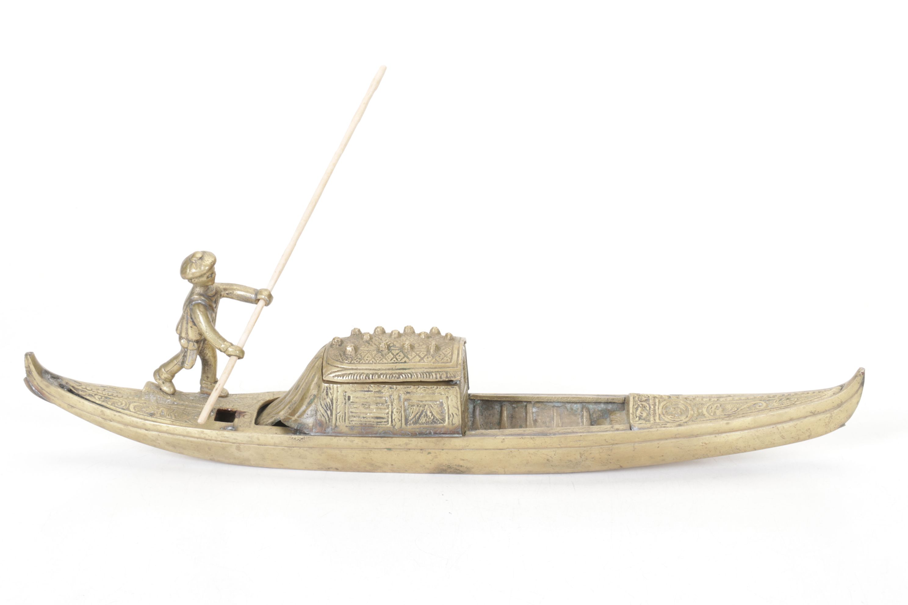 Brass Gondola Inkwell, Late 20th Century