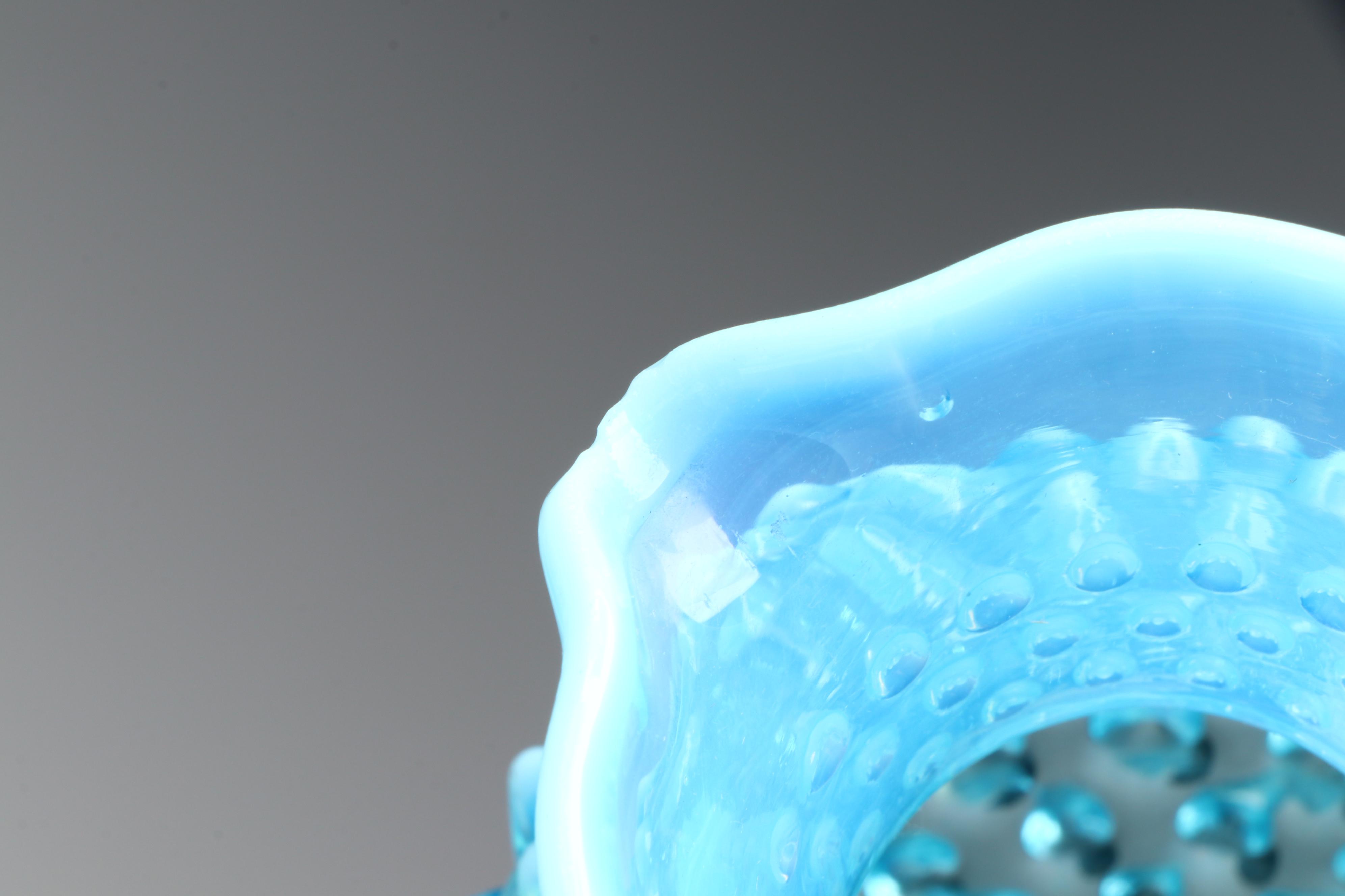 Fenton Hobnail Opalescent Blue Pitchers with Lidded Candy Dish and Cruet