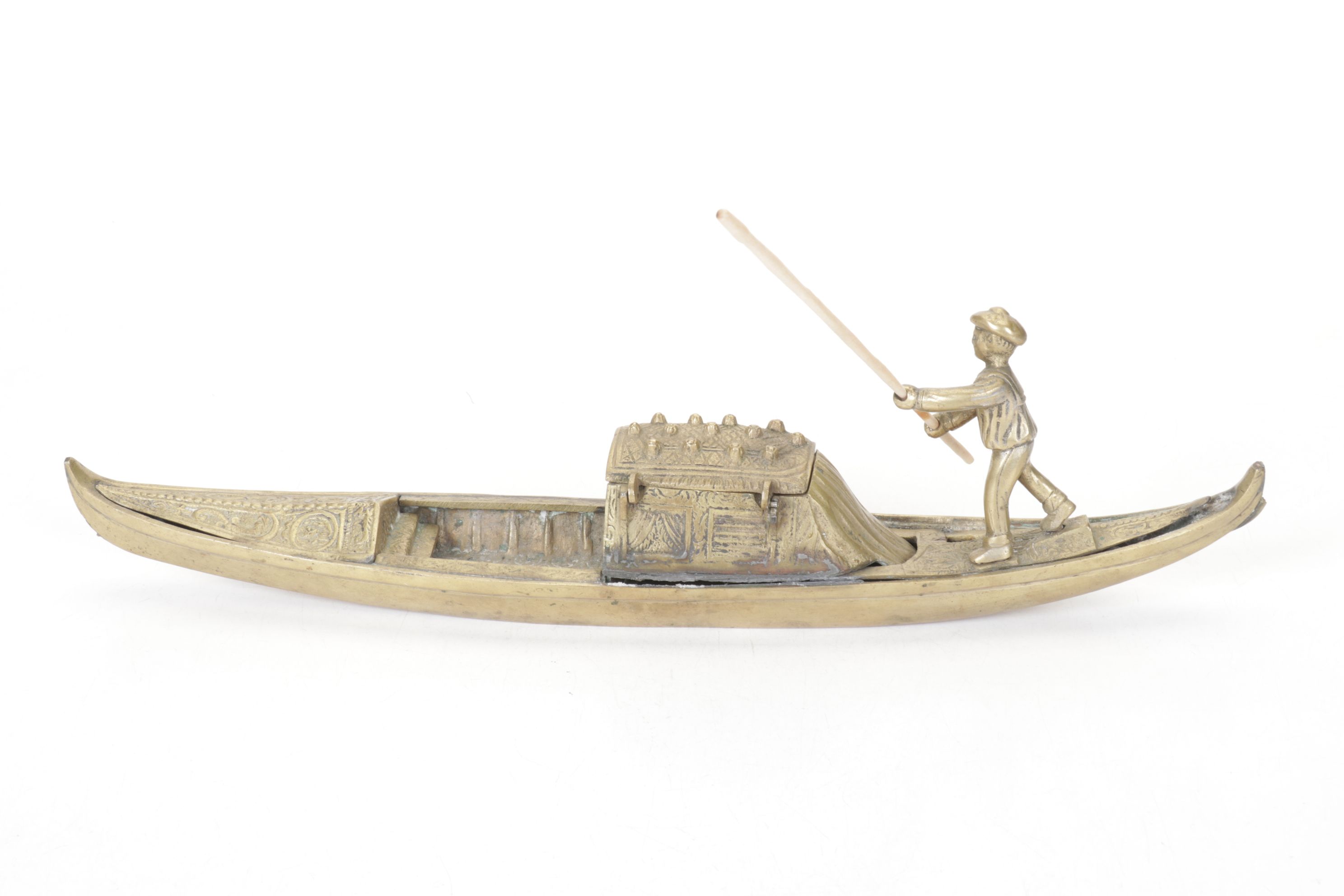 Brass Gondola Inkwell, Late 20th Century