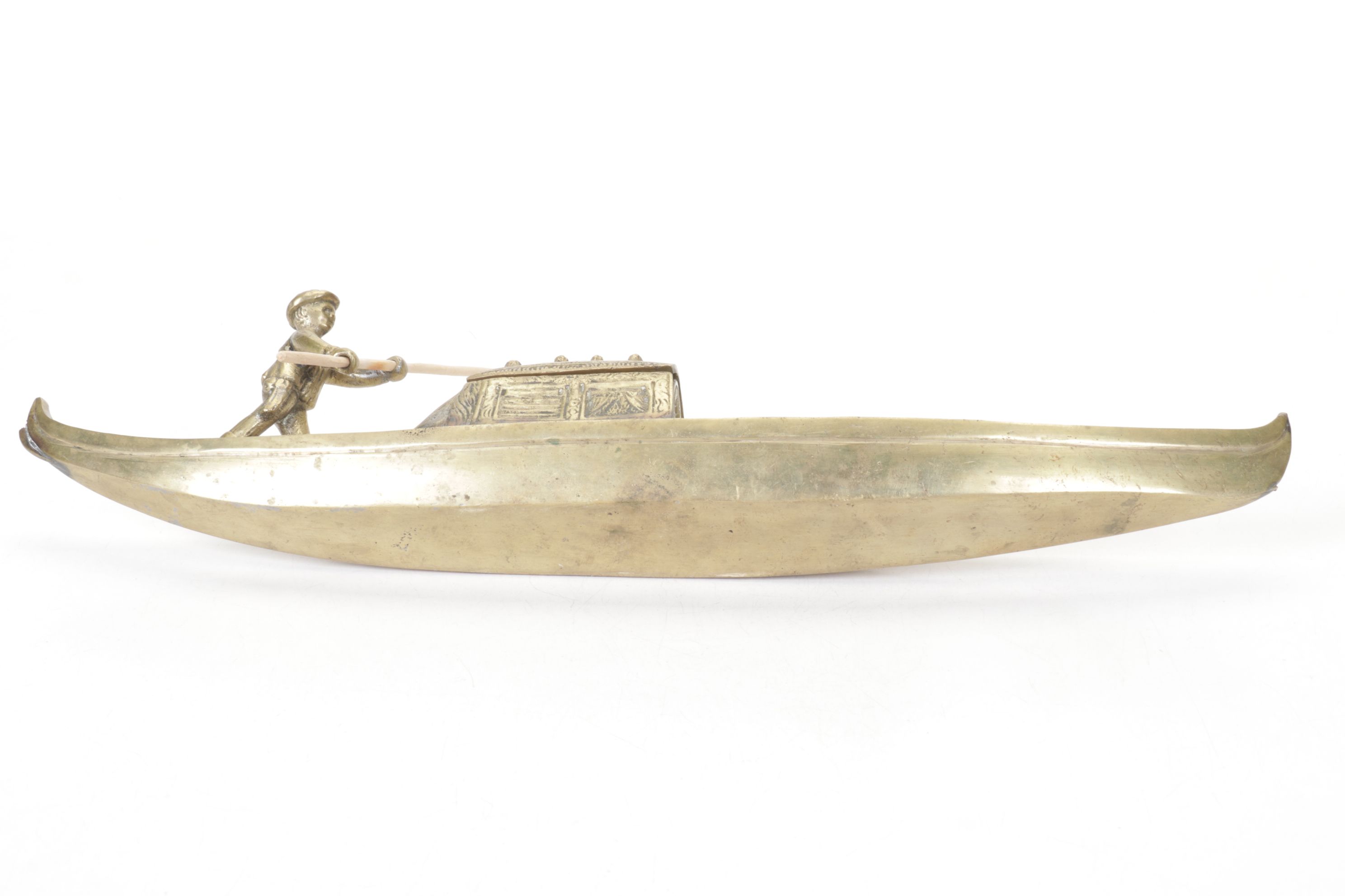 Brass Gondola Inkwell, Late 20th Century