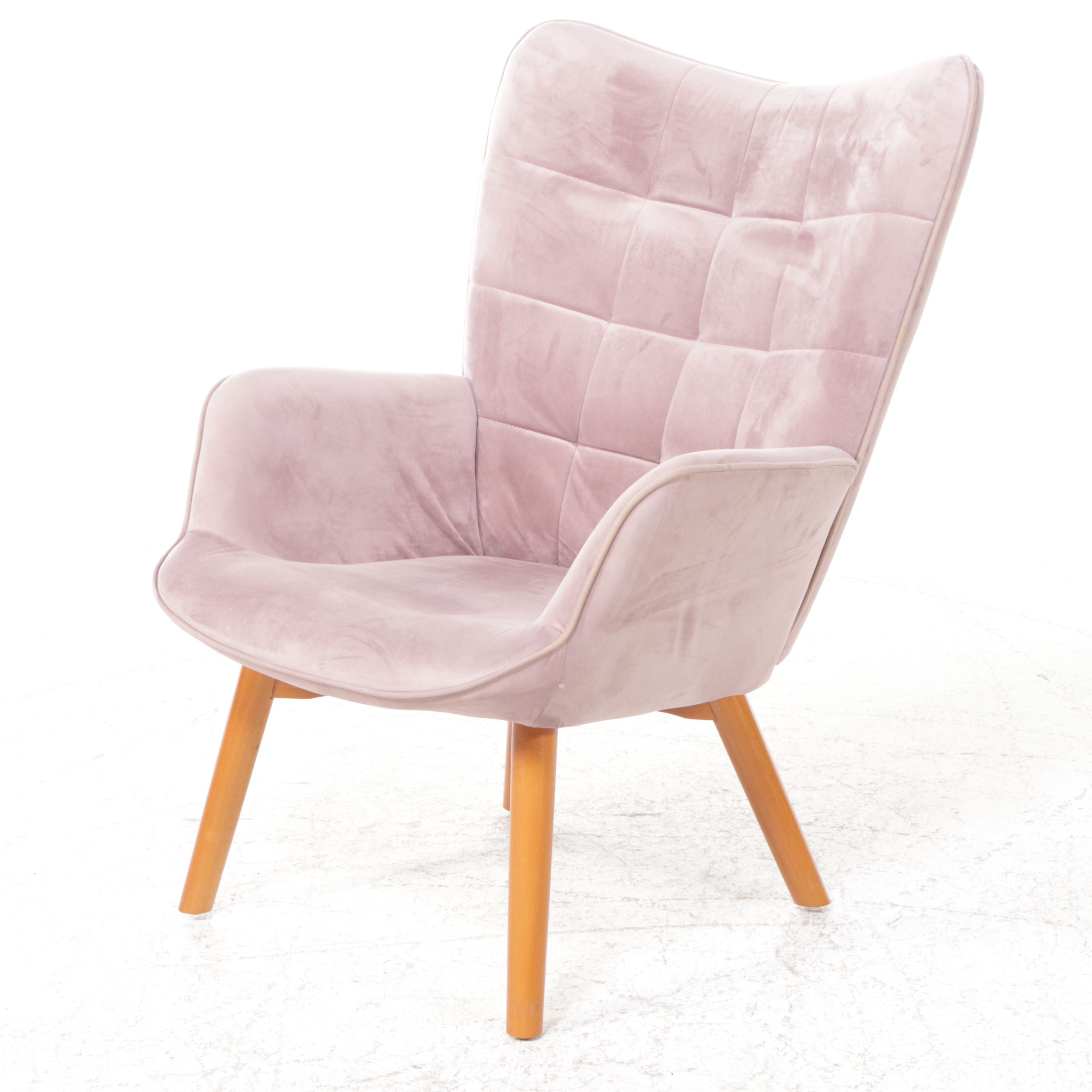 Pair of Mid Century Modern Style Upholstered Armchairs and Ottoman