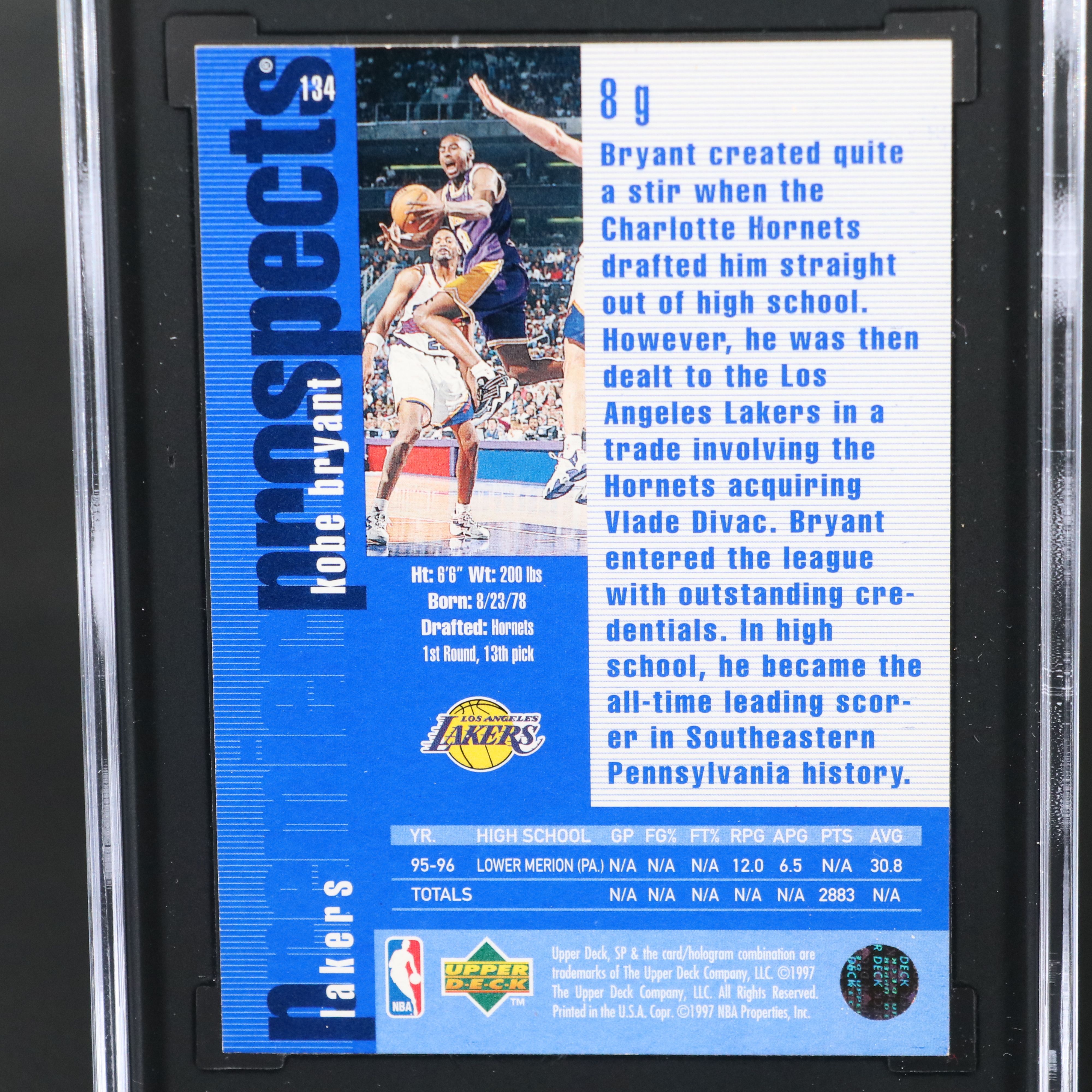 1996-97 SP Kobe Bryant Los Angeles Lakers Rookie Card Graded SGC 9