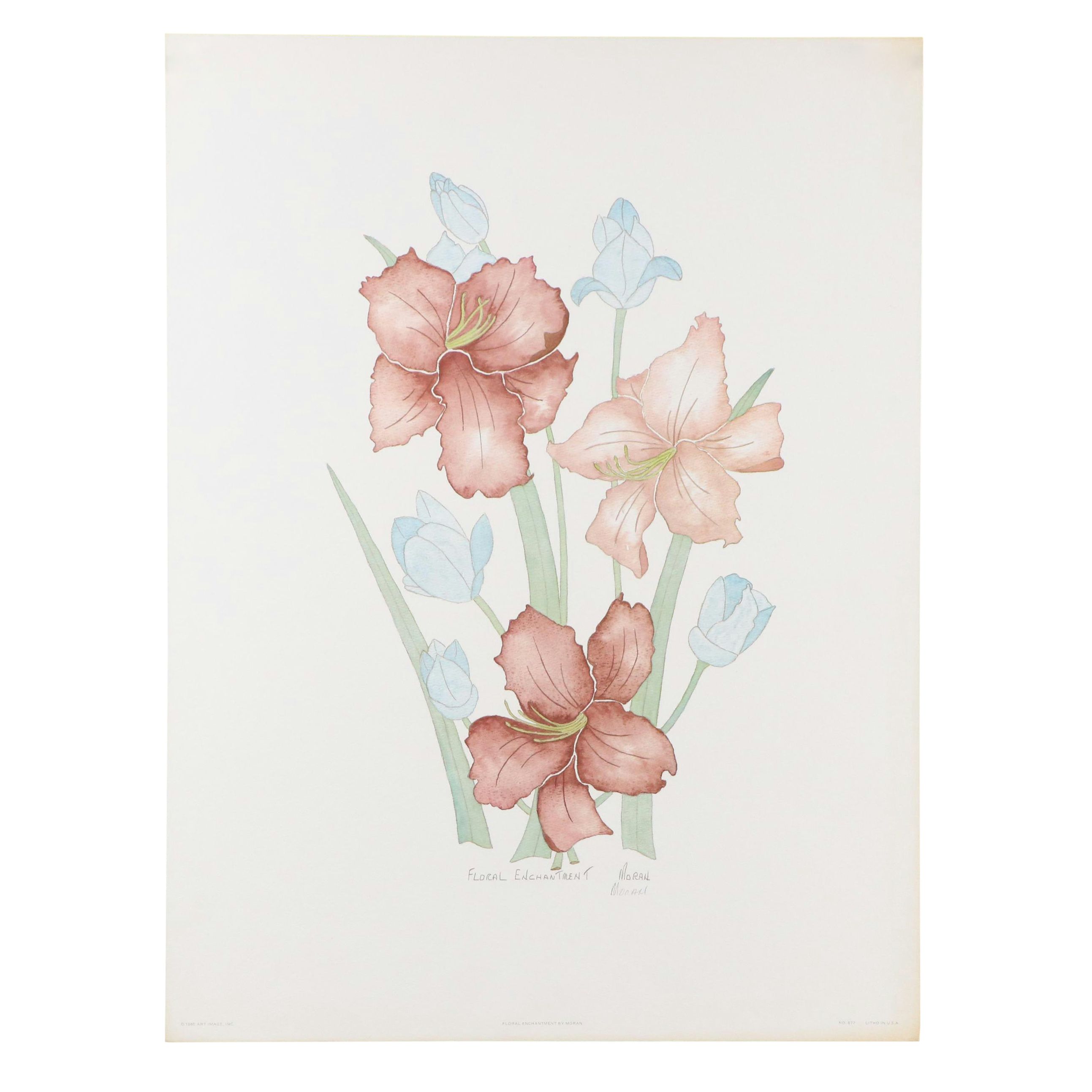 Pat Moran Offset Lithograph "Floral Enchantment," circa 1985