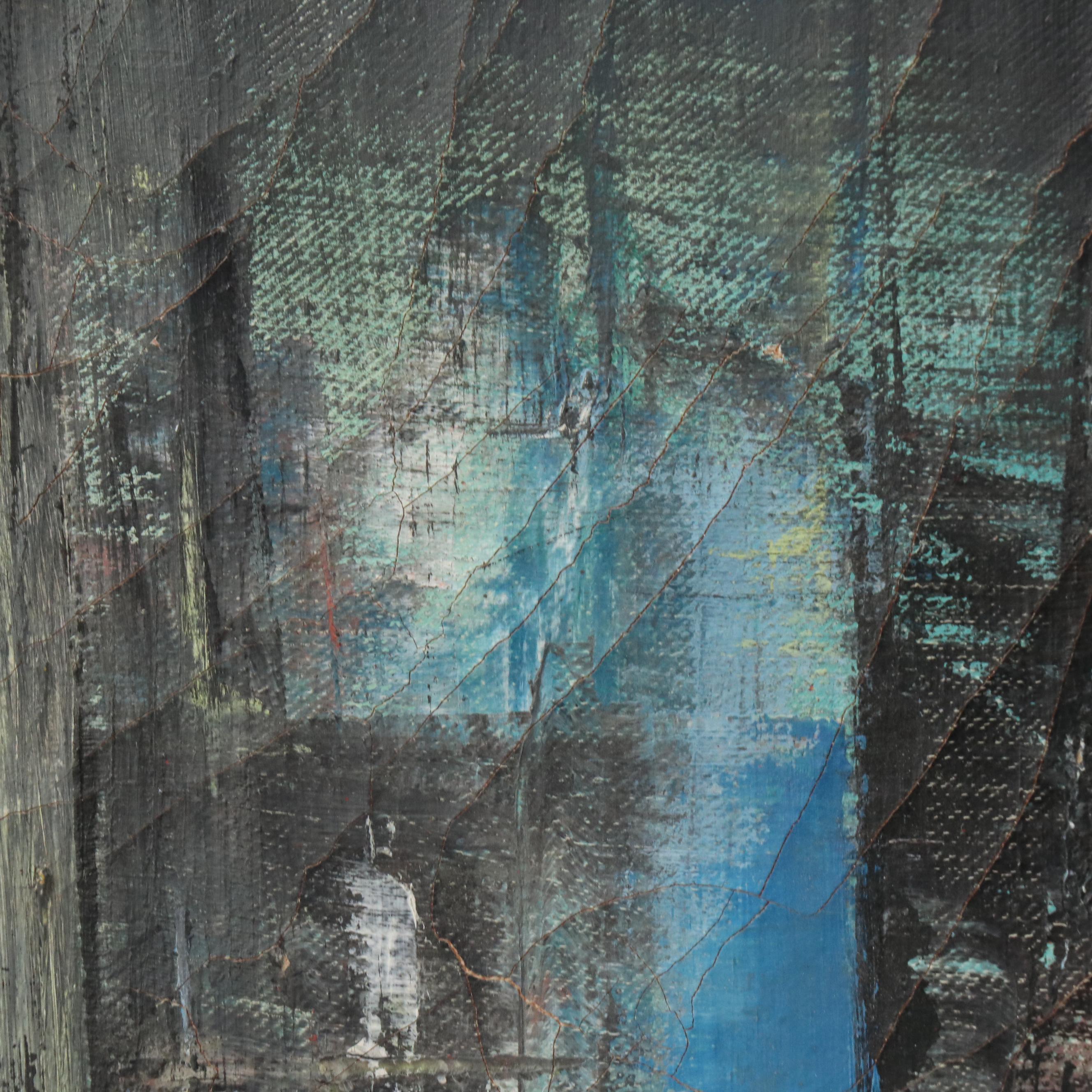 Mid Century Modern Harbor Oil Painting, Mid–Late 20th Century