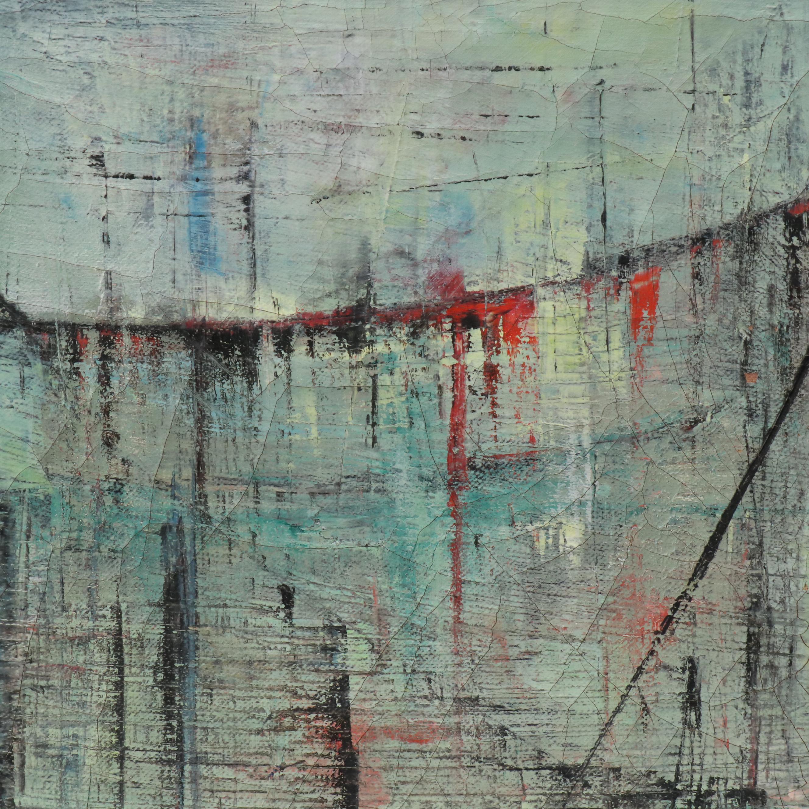 Mid Century Modern Harbor Oil Painting, Mid–Late 20th Century