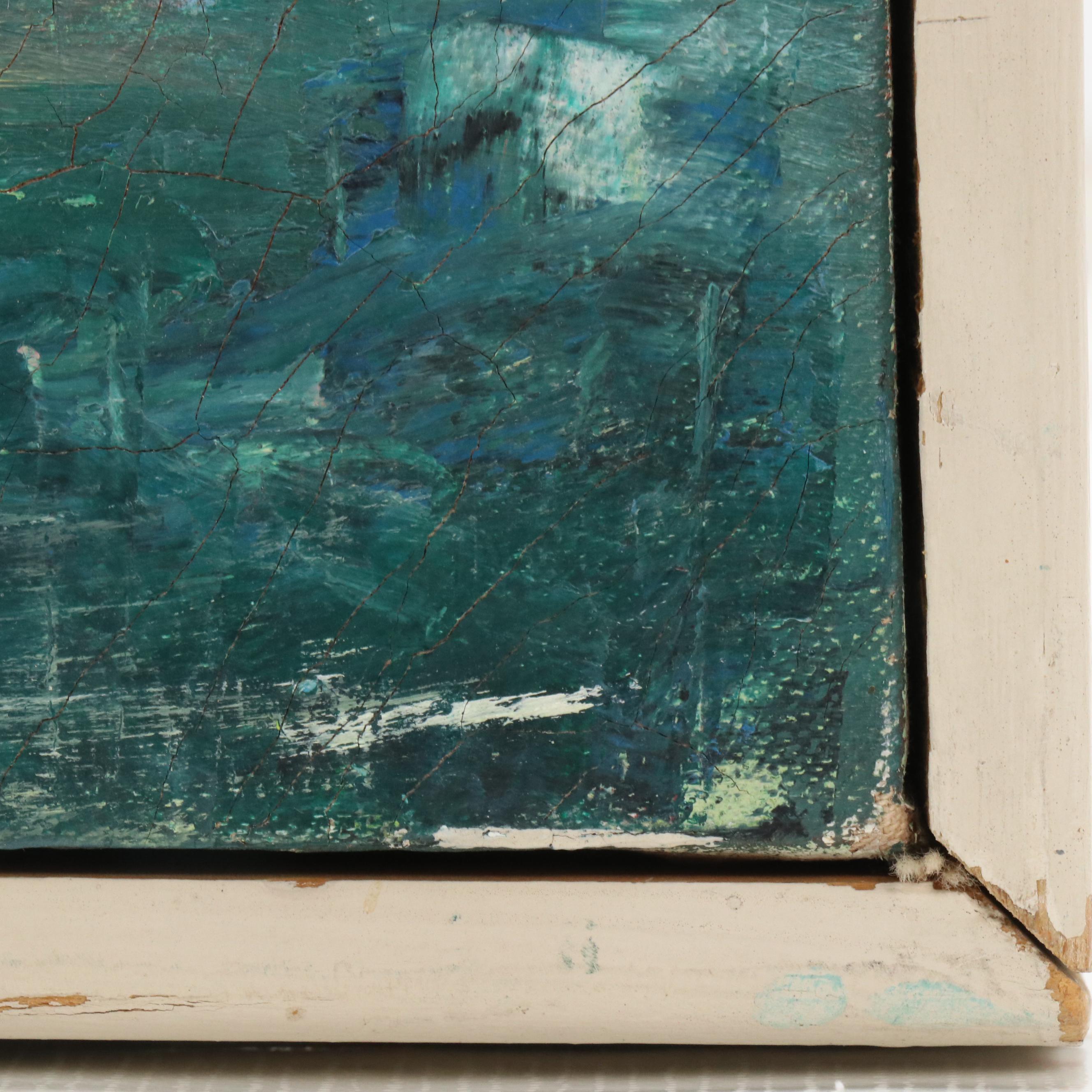 Mid Century Modern Harbor Oil Painting, Mid–Late 20th Century