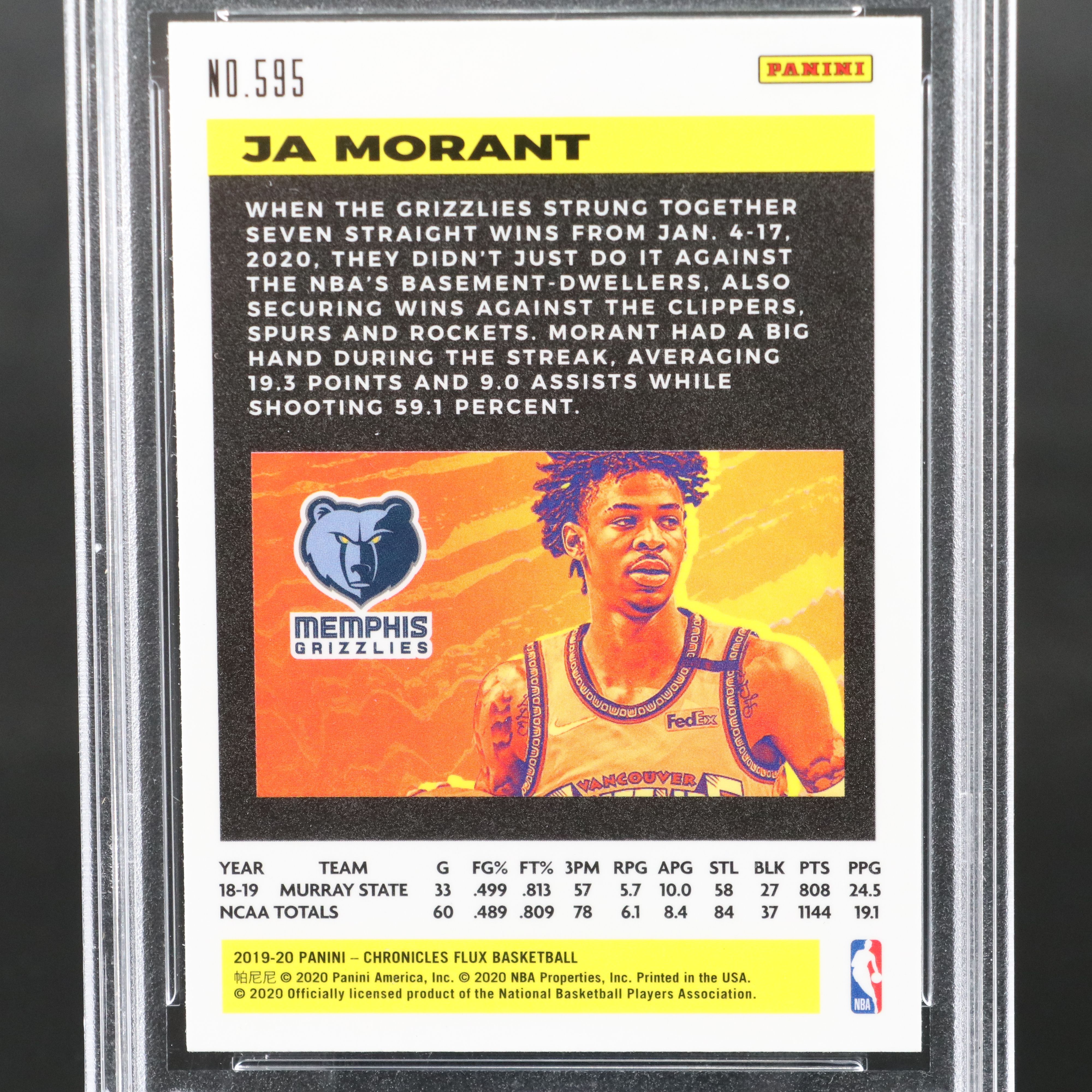 2019 Chronicles Flux Ja Morant Rookie Basketball Card Graded PSA 10