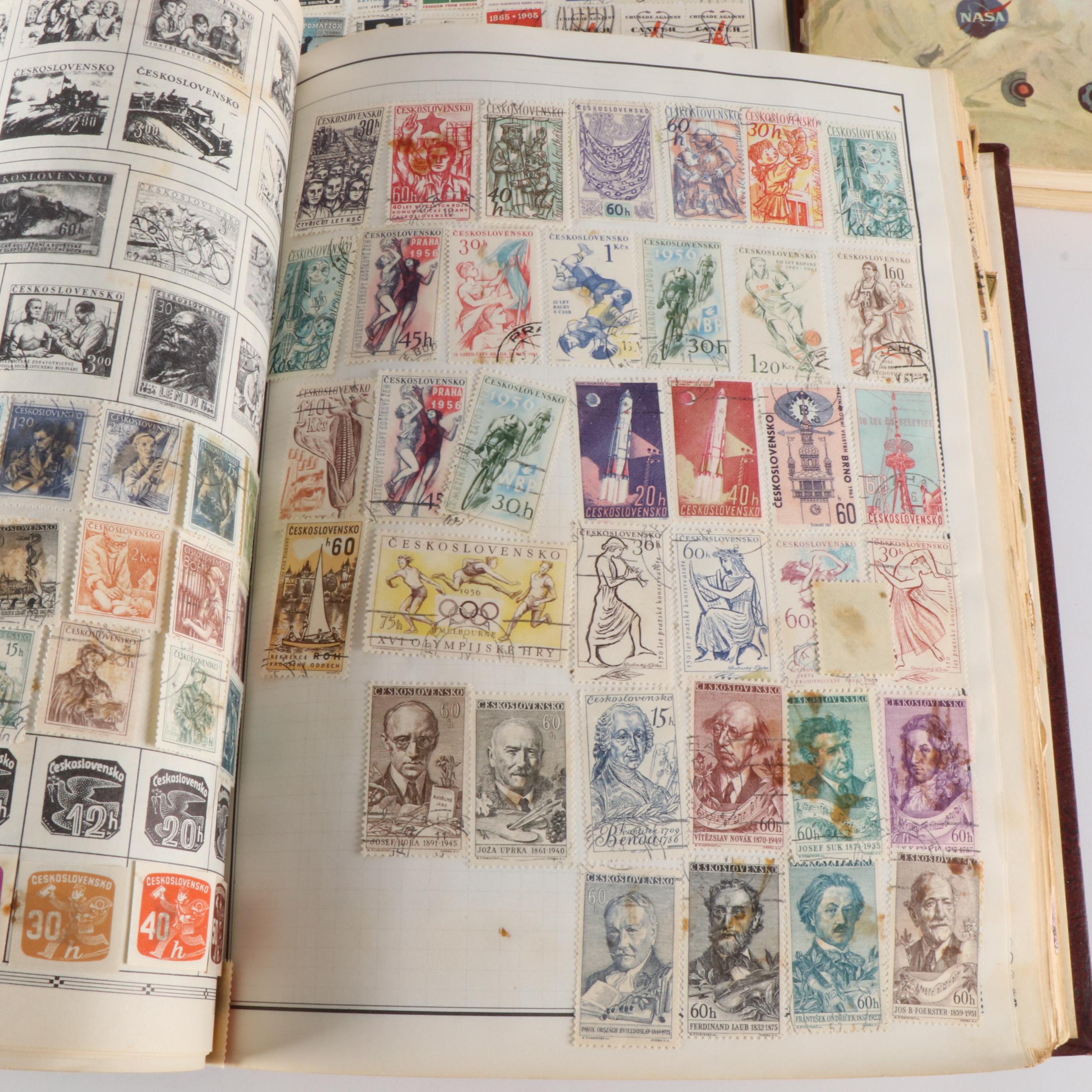 Collection of Nine Stamp Albums and Binders with Used U.S. and Foreign Stamps