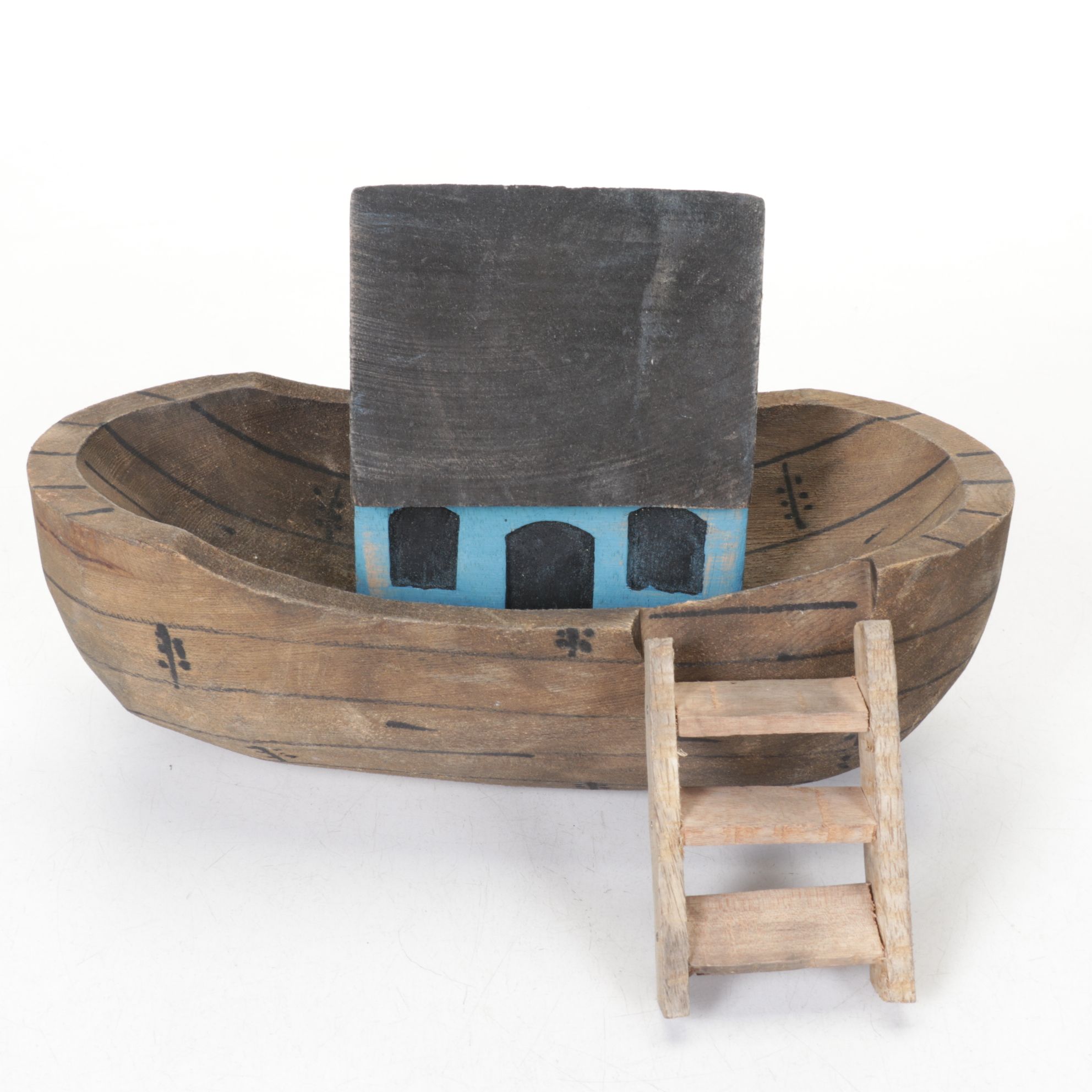 Midwest Creations Carved and Painted Wood Noah's Ark with Animal Figurines