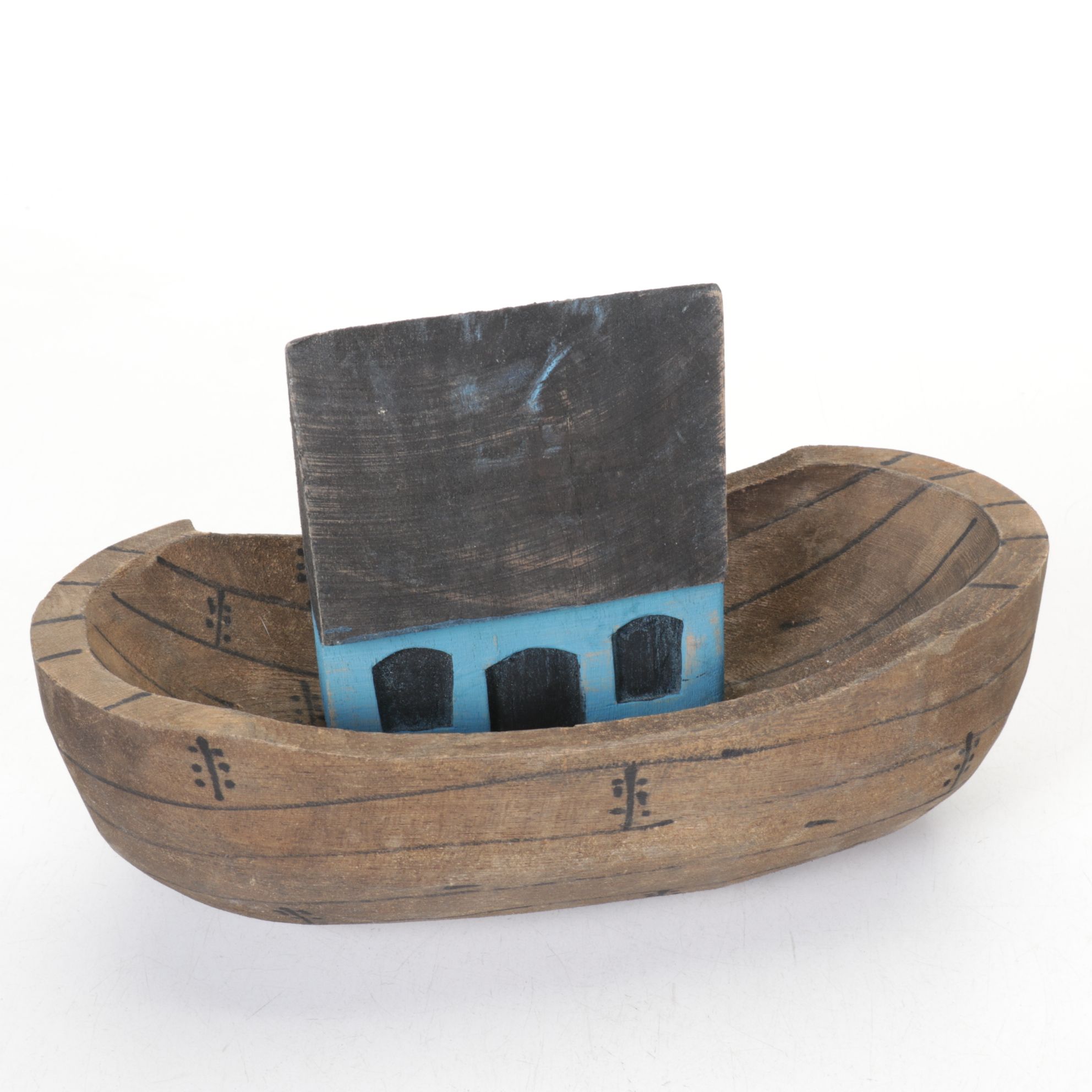 Midwest Creations Carved and Painted Wood Noah's Ark with Animal Figurines