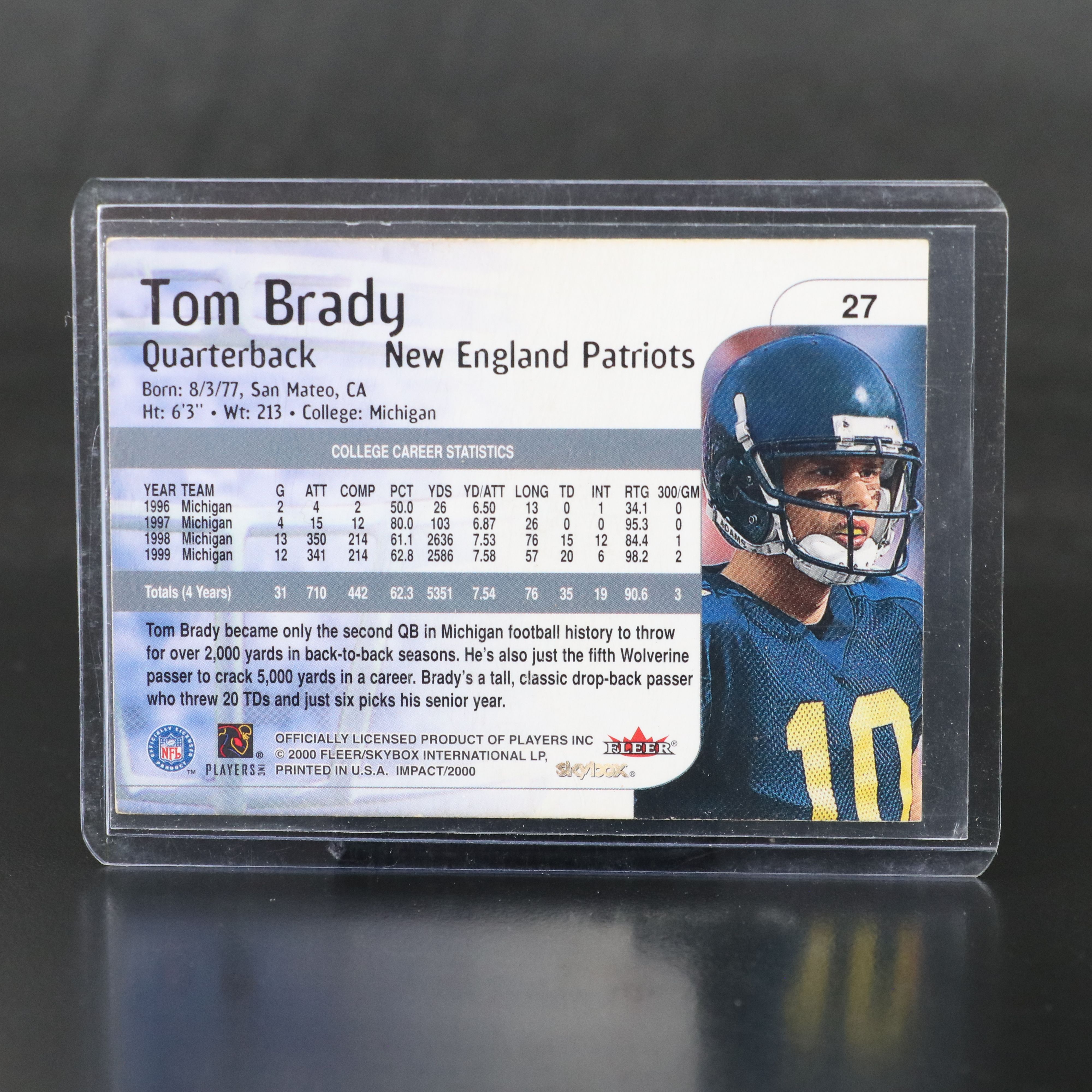 2000 Skybox Impact Tom Brady New England Patriots Rookie Football Card