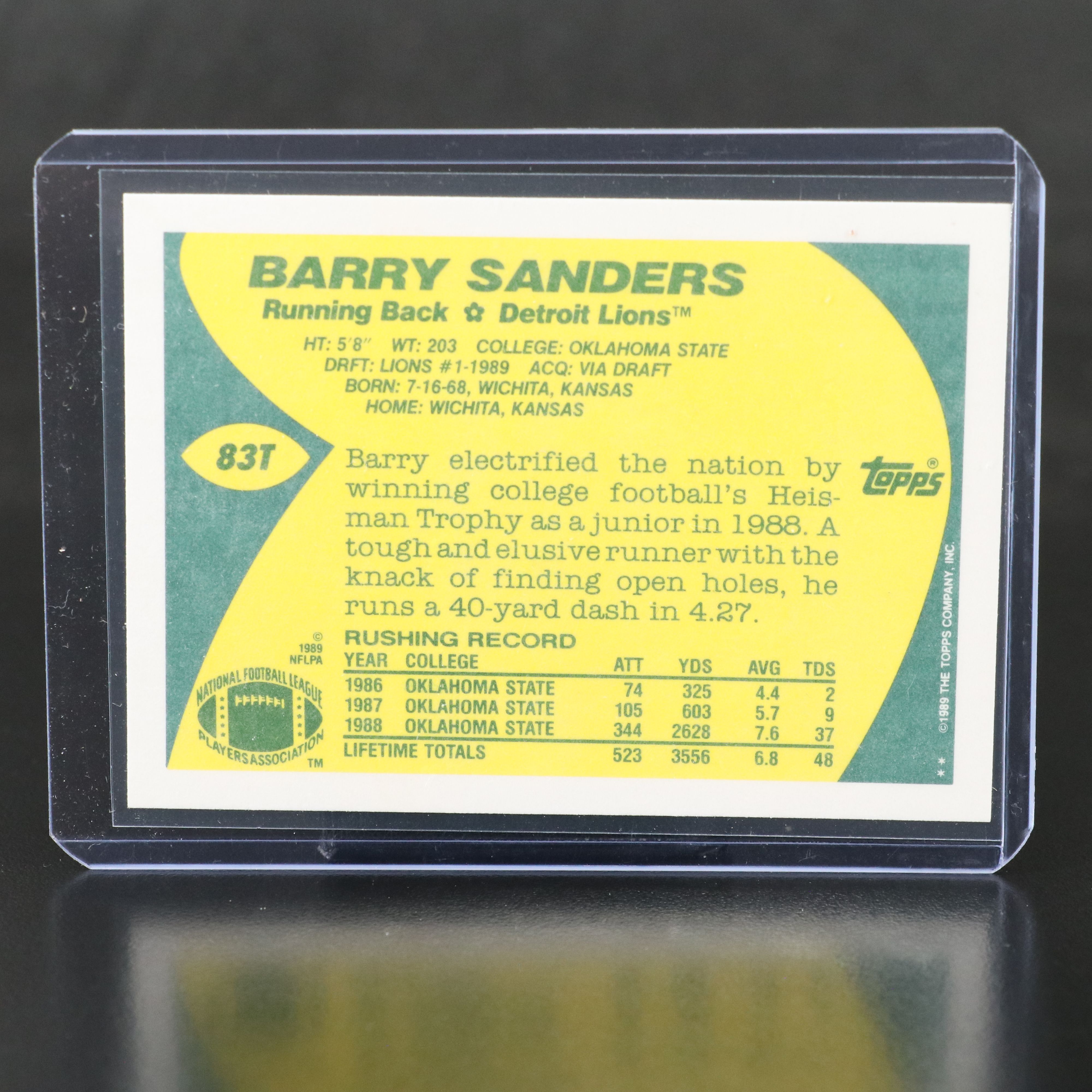 1989 Topps Traded Barry Sanders Detroit Lions Rookie Football Card