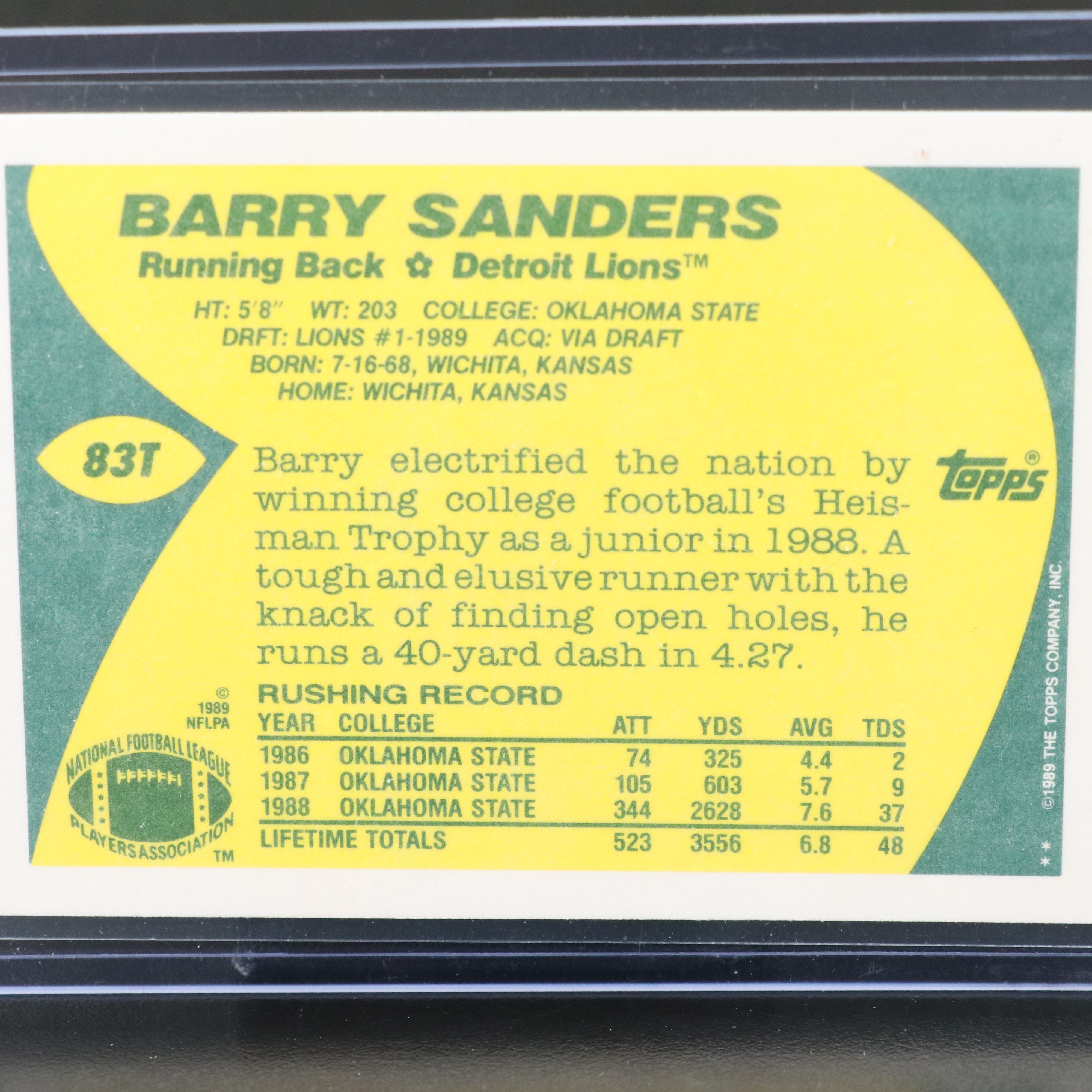 1989 Topps Traded Barry Sanders Detroit Lions Rookie Football Card