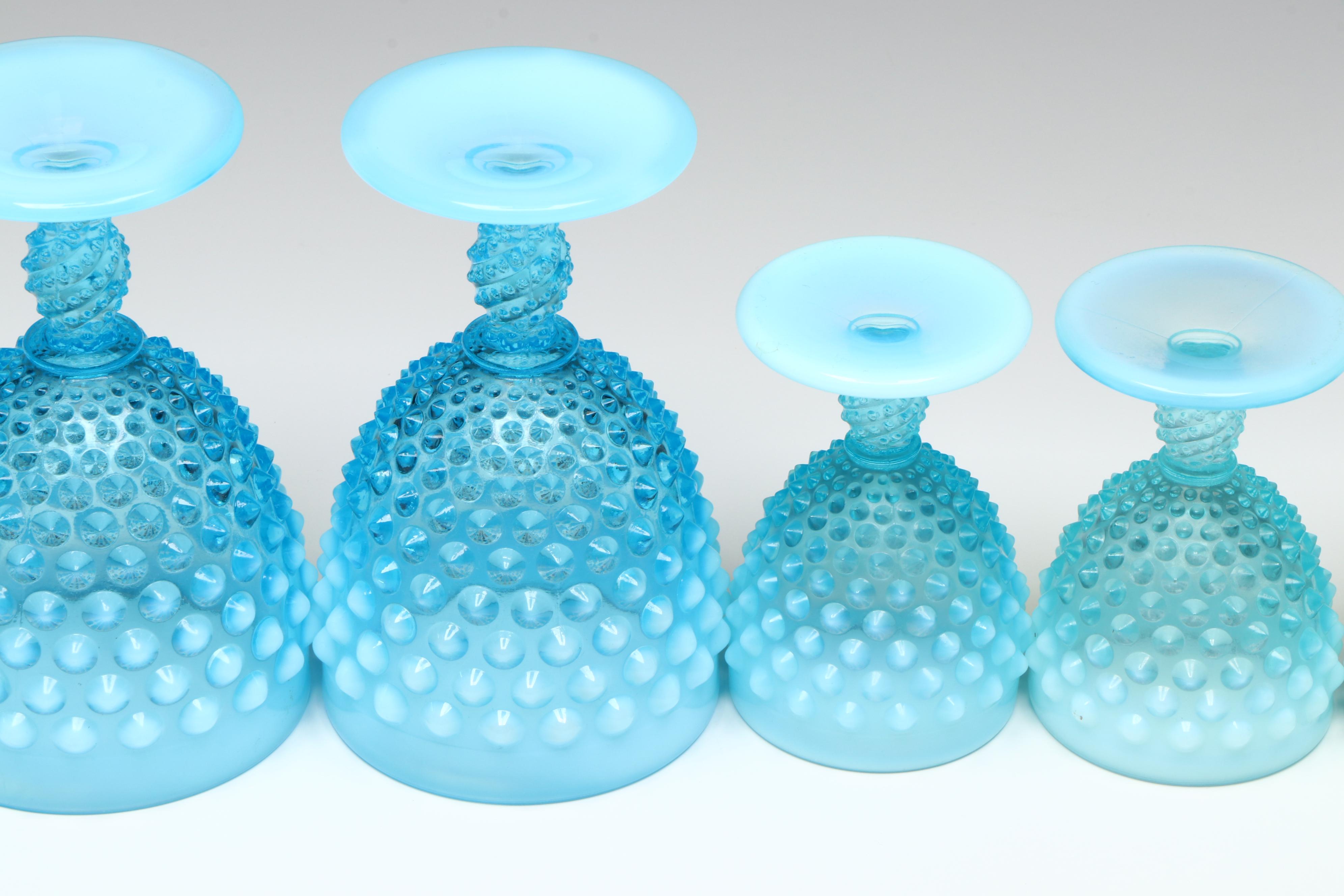 Fenton Hobnail Opalescent Blue Wine and Cordial Glasses, Mid-20th Century