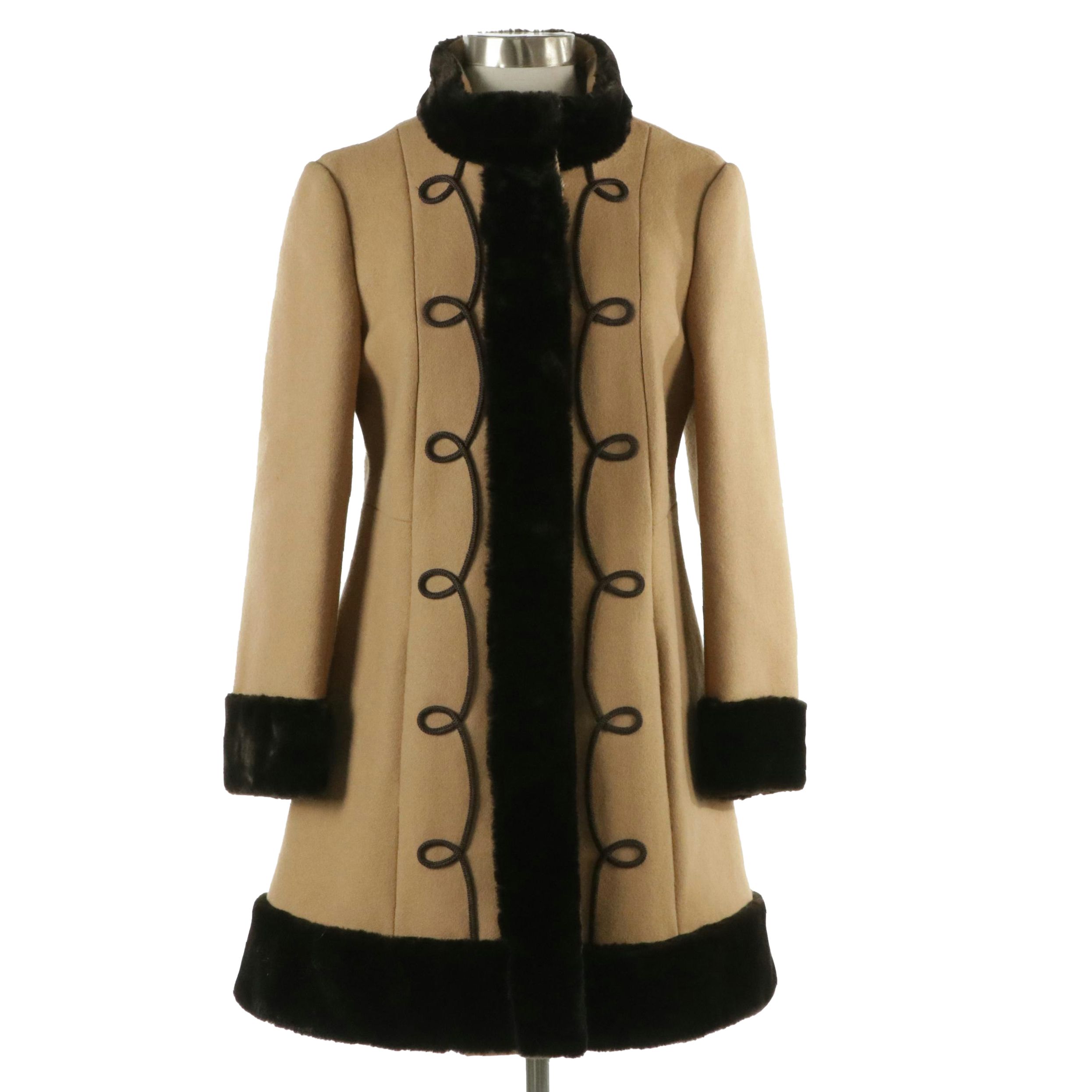 Country Pacer Vintage Wool Coat with Faux Fur Trim and Embroidered Detailing