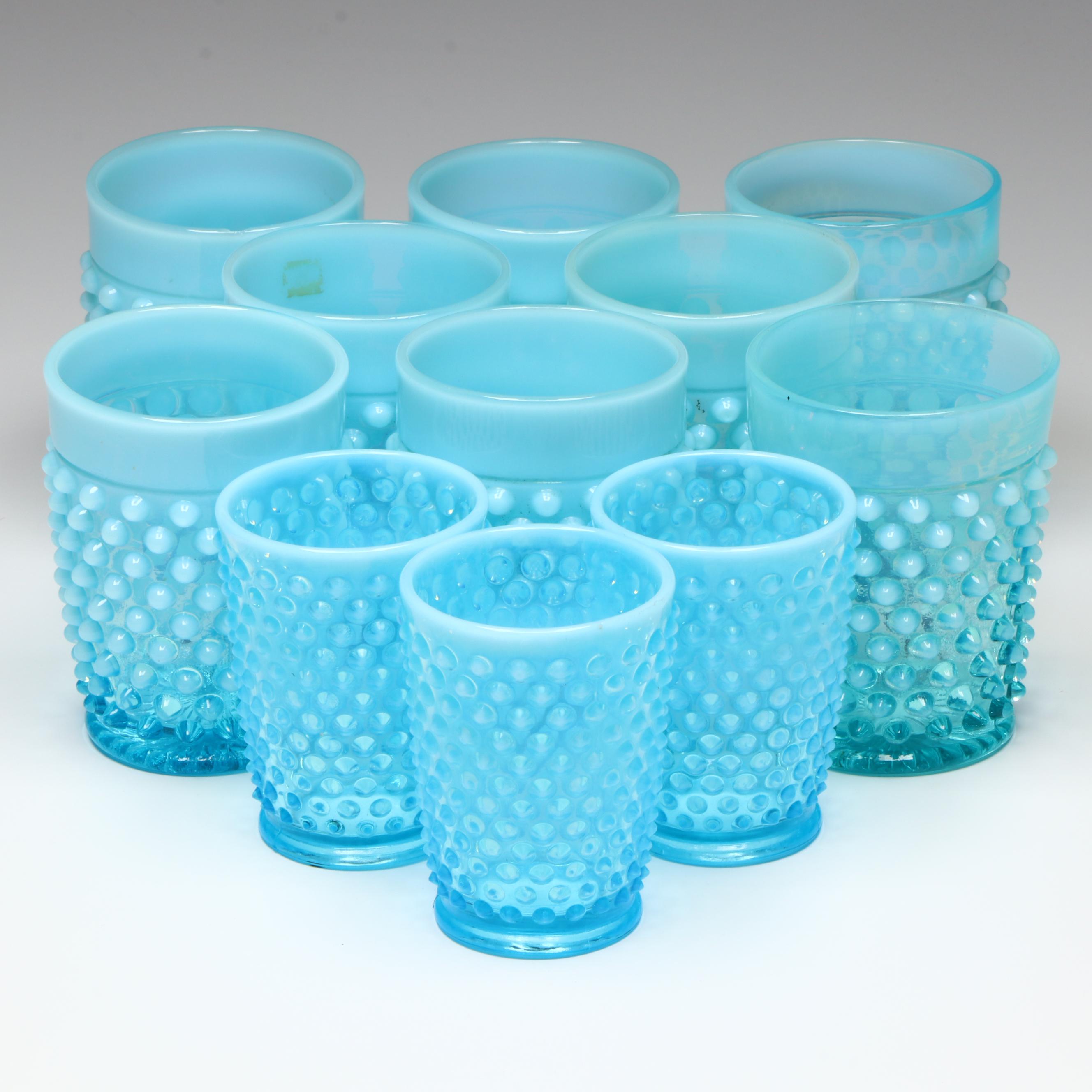 Fenton Hobnail Opalescent Blue Hobnail Flat Tumblers with Other Glasses