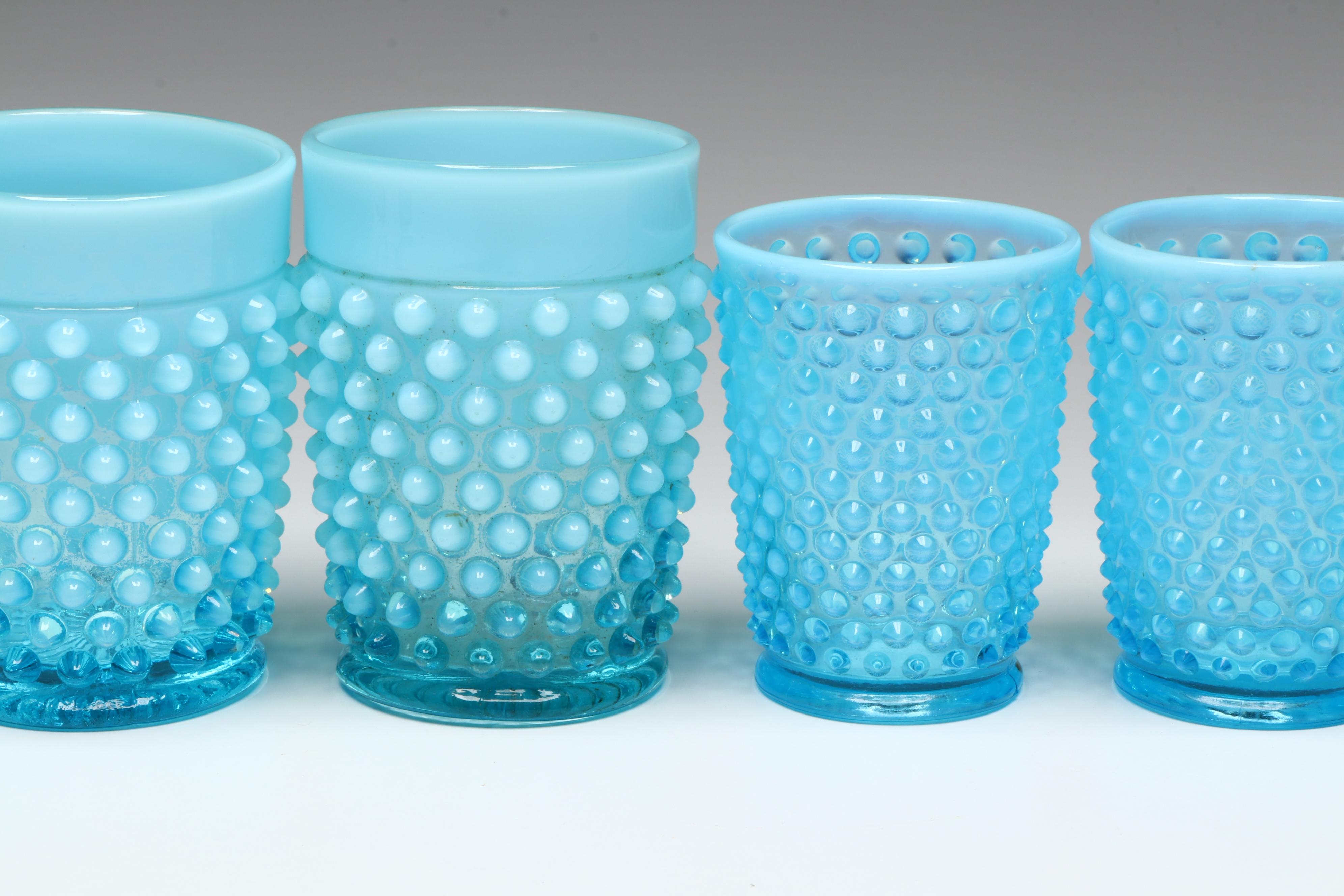 Fenton Hobnail Opalescent Blue Hobnail Flat Tumblers with Other Glasses