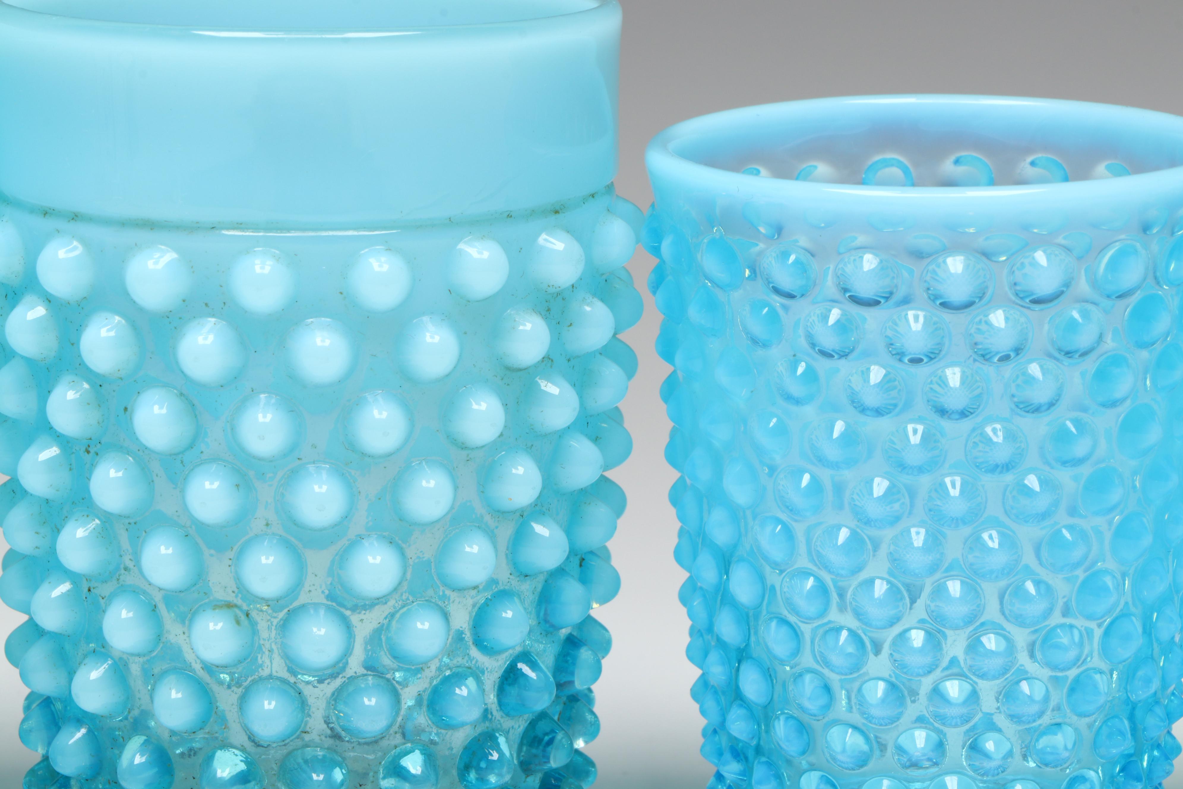 Fenton Hobnail Opalescent Blue Hobnail Flat Tumblers with Other Glasses